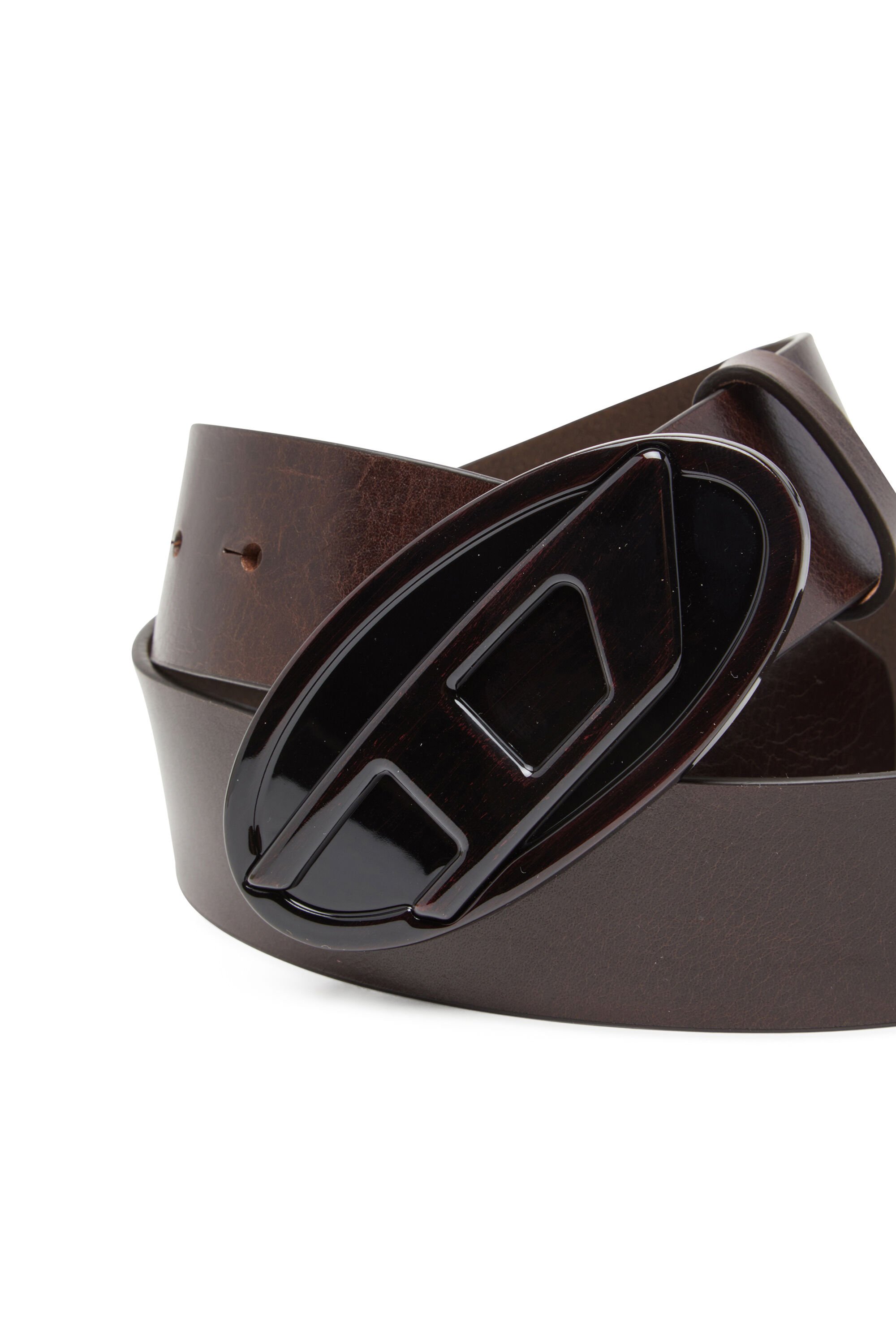 Diesel - B-1DR 2.0, Female's 4cm leather belt with glossy Oval D buckle in ブラウン - 3