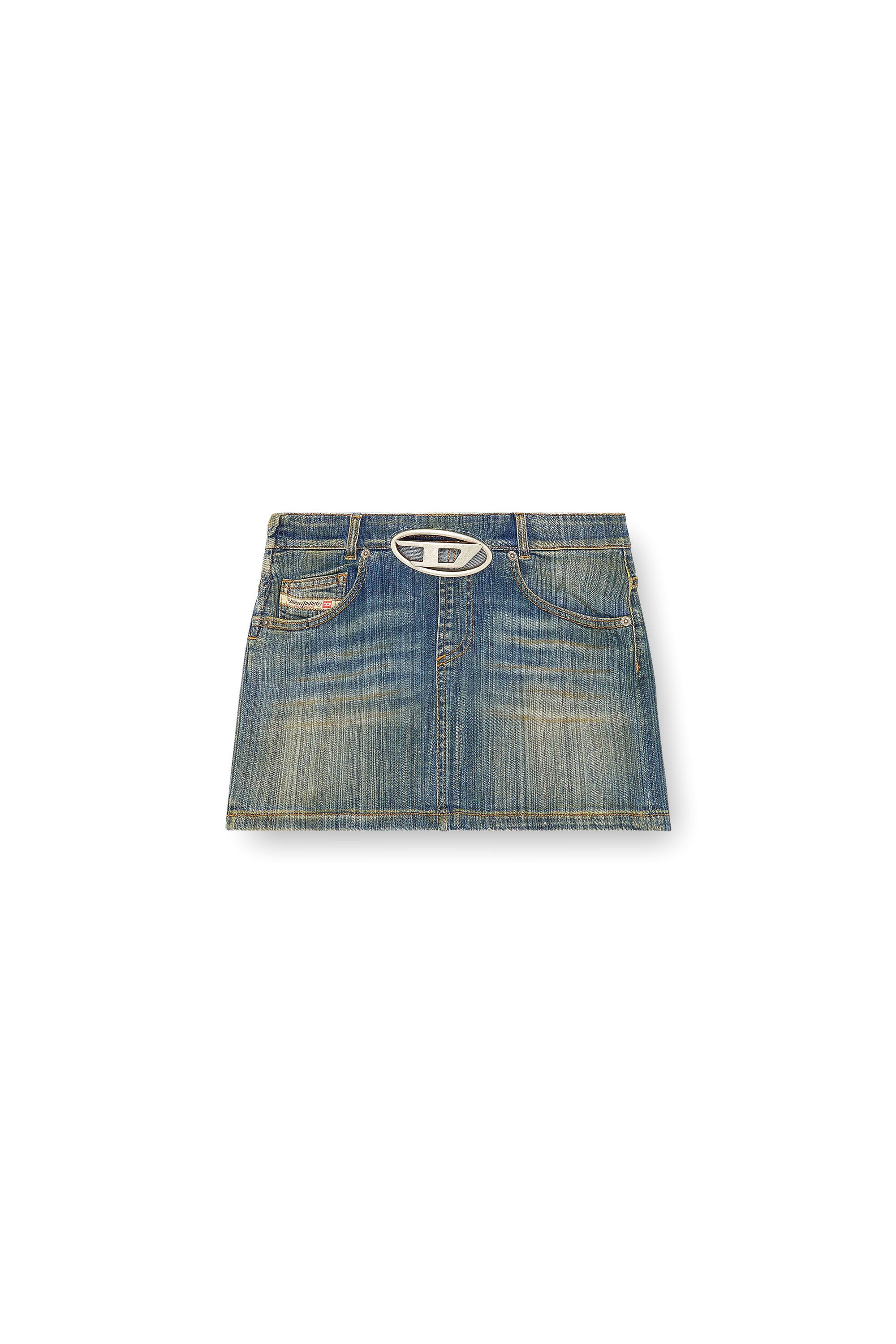 Diesel - DE-RON-S2, Female's Mini skirt in streaky heritage denim in ミディアムブルー - 2