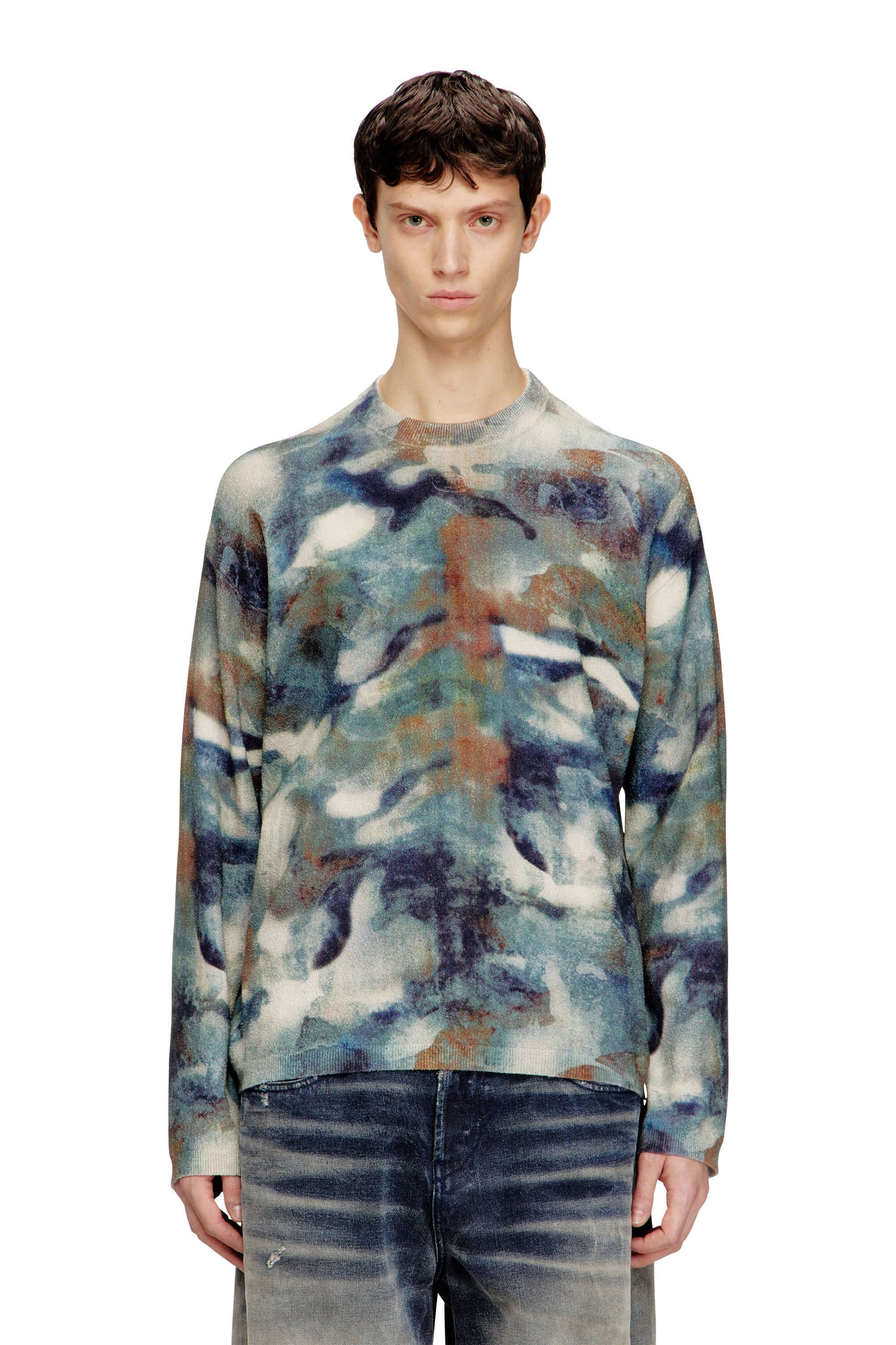 Diesel - K-ILLUM, Male's Sponge-yarn jumper with abstract print in ベージュ/ブルー - 3