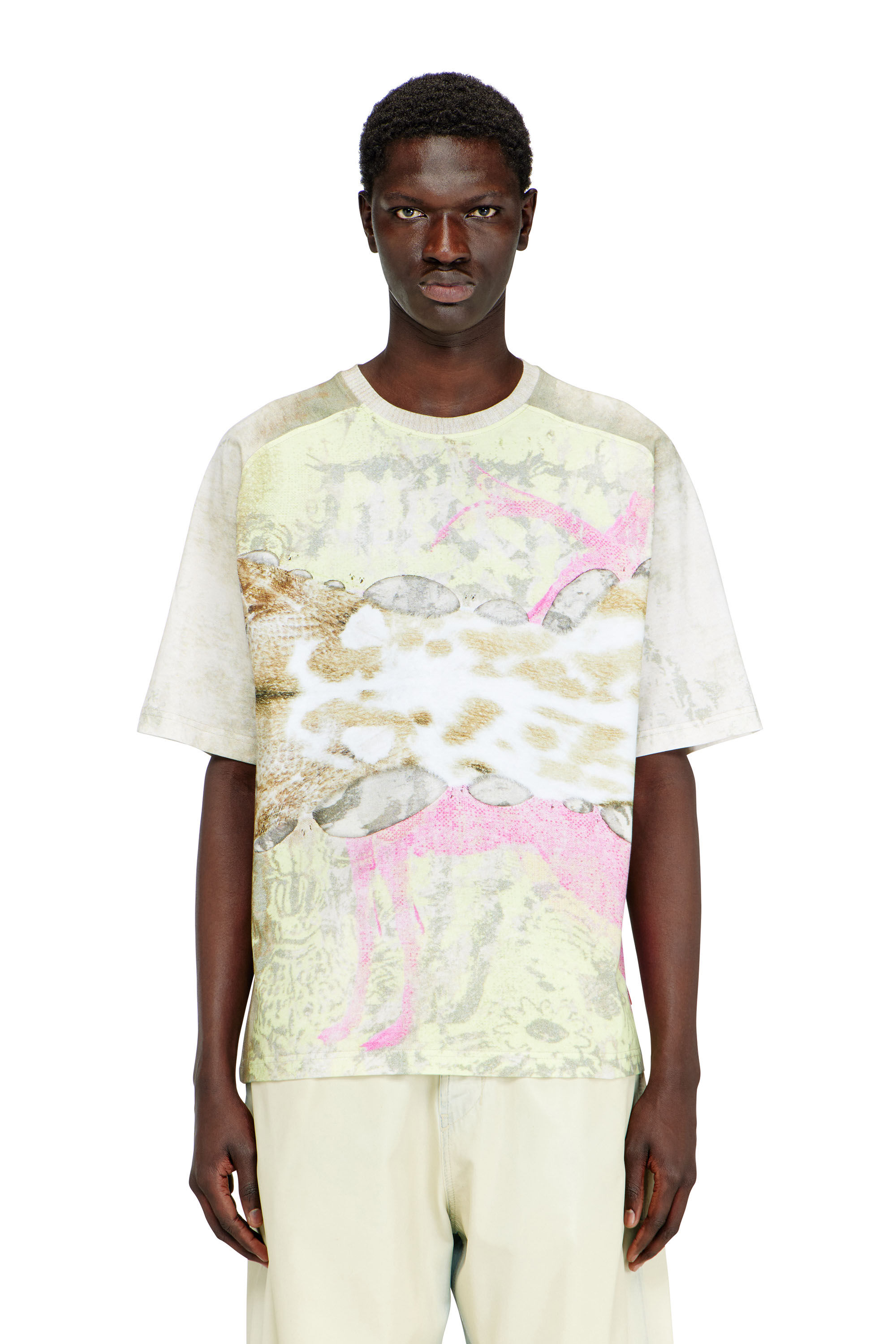 T-CLINT T-shirt with animal print｜グレー｜メンズ｜DIESEL