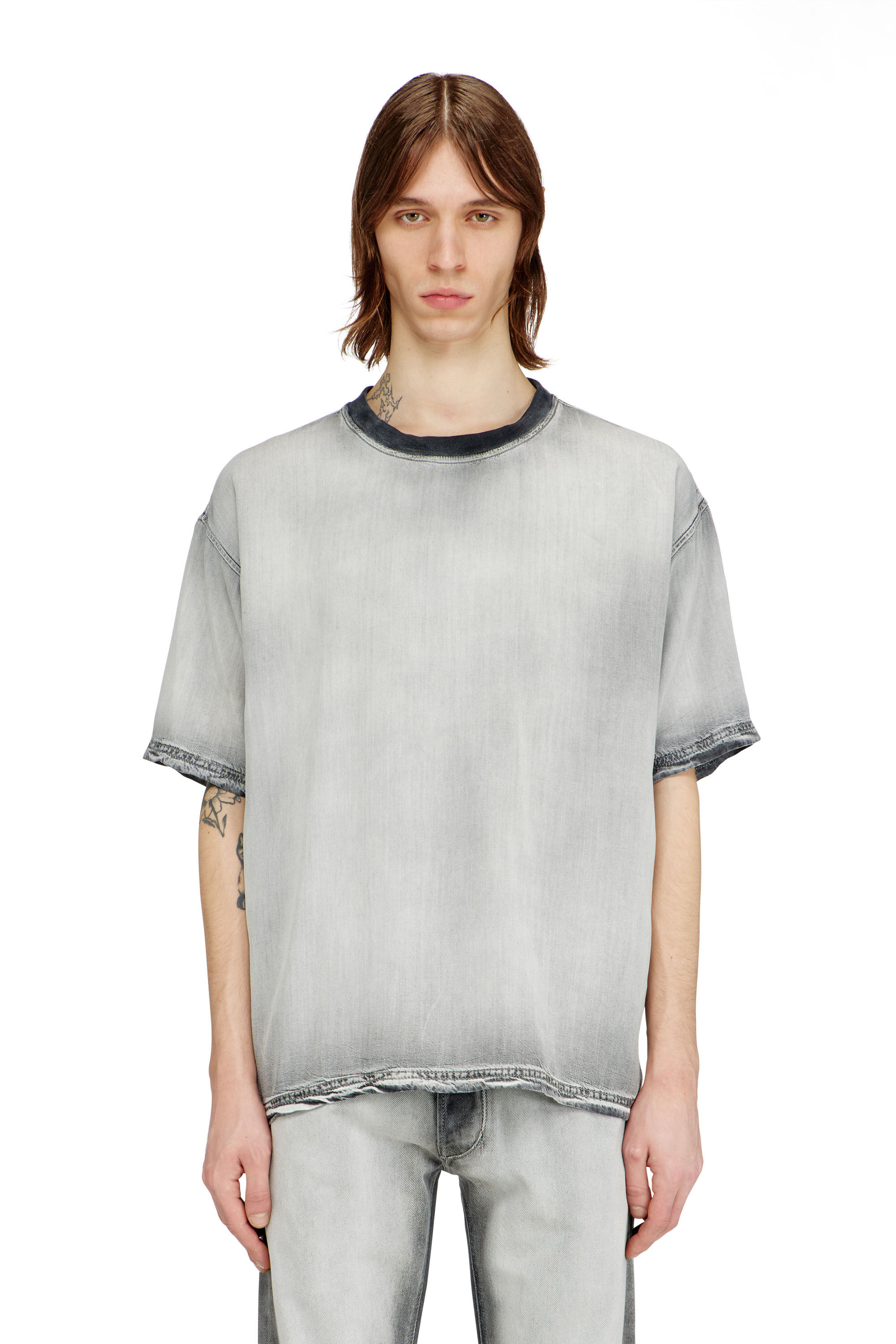 Diesel - D-BOX-FSI, Male's T-shirt in fluid skeleton Tencel denim in グレー - 3