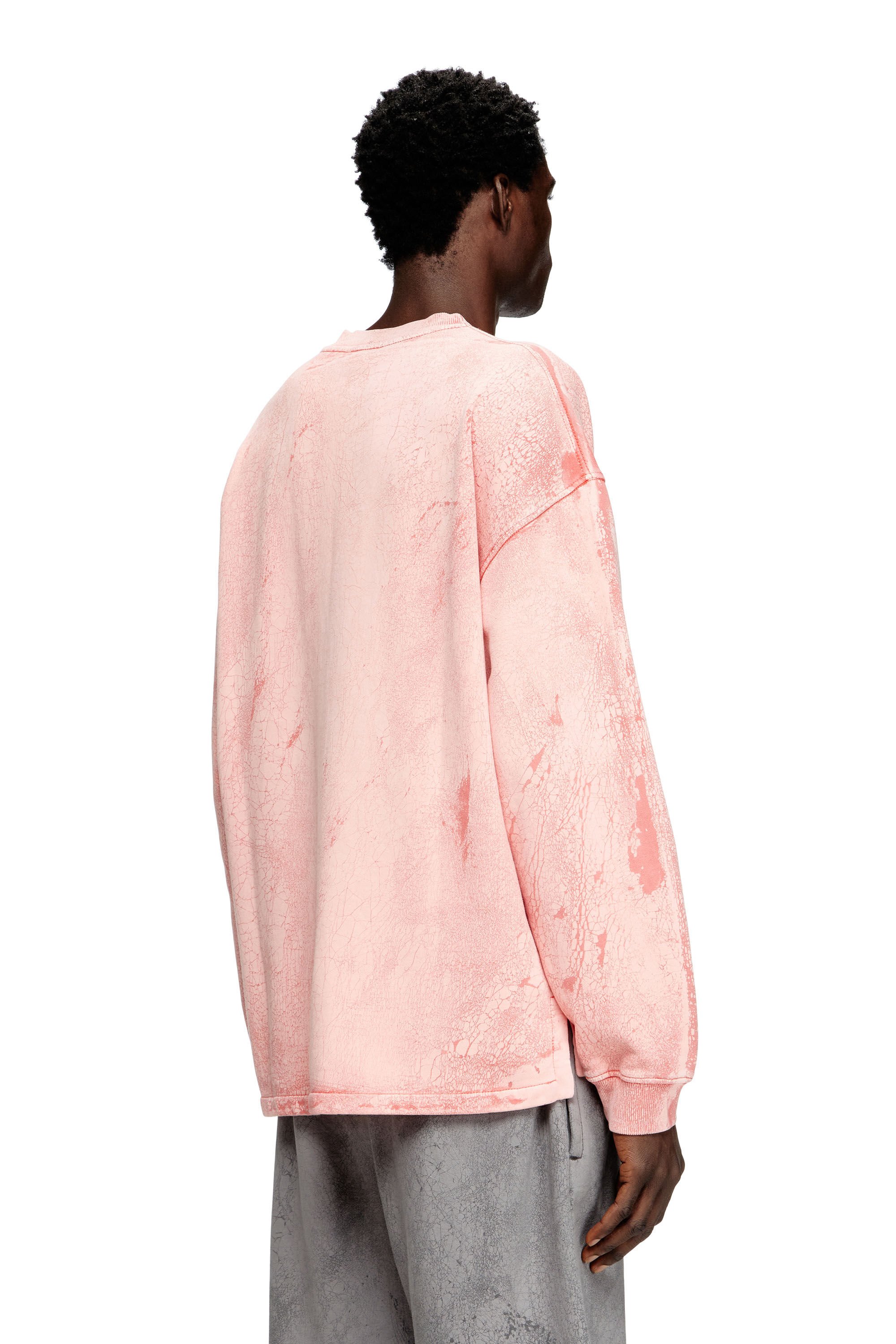 Diesel - S-BAXT-T1, Male's Cracked-effect sweatshirt with micro logo in ピンク / ホワイト - 4