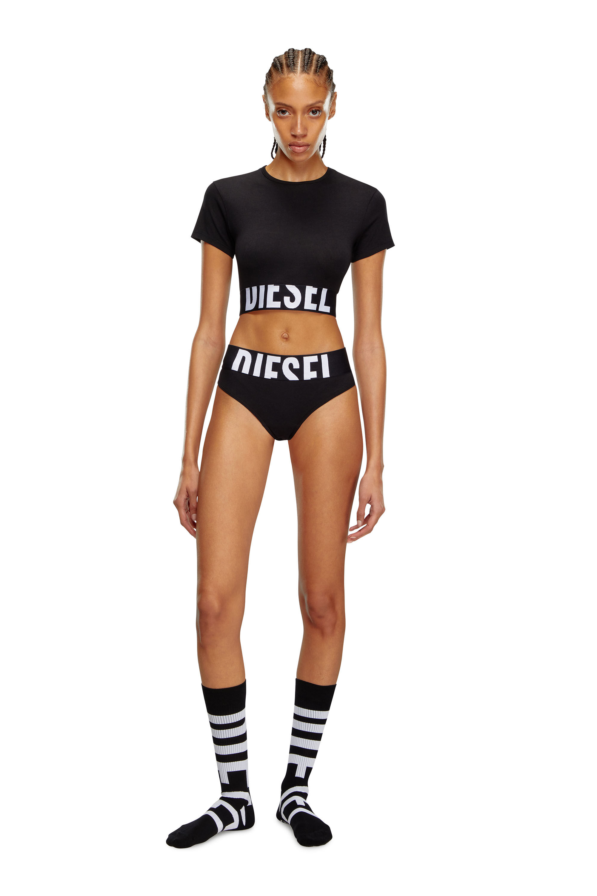 Diesel - UFTEE-SPORT-CROPPED-T-SHIRT, Female's Sporty cropped top with logo band in ブラック - 1