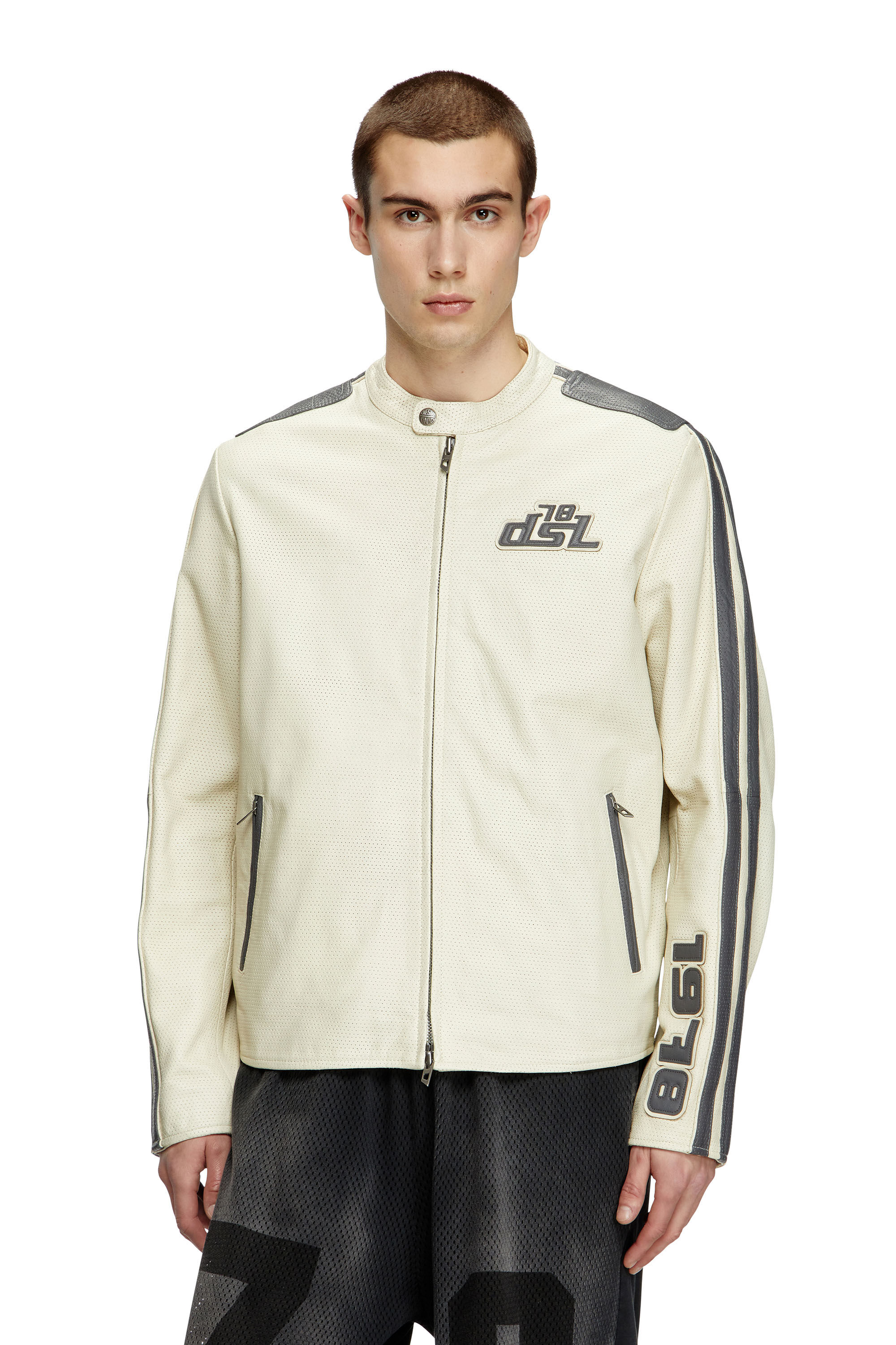 Diesel - L-POP, Unisex's Biker jacket in perforated leather in ホワイト - 3