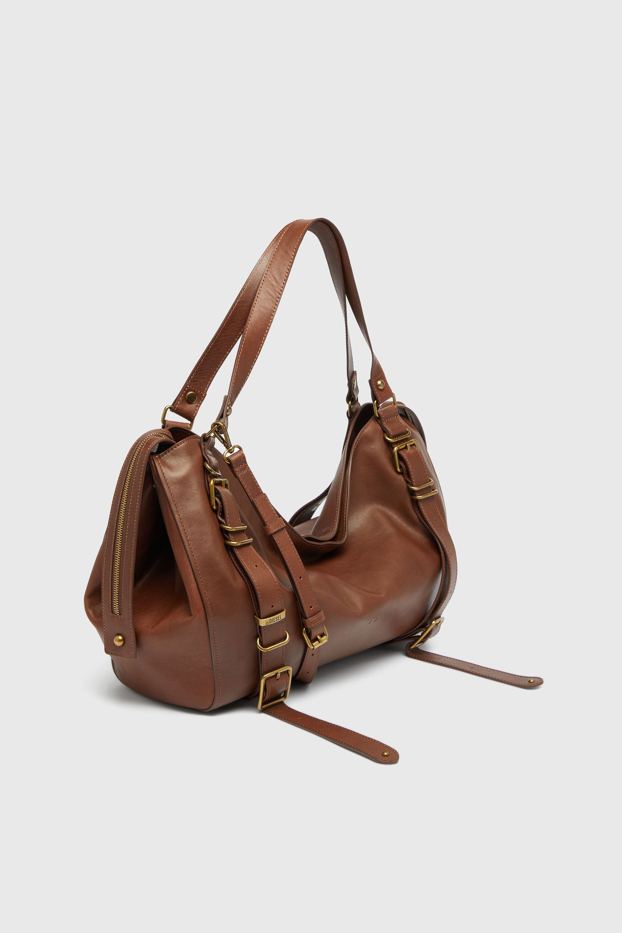 Diesel - D-ONE TOPHANDLE L, Unisex's D-One-Large top-handle bag in treated leather in ブラウン - 4