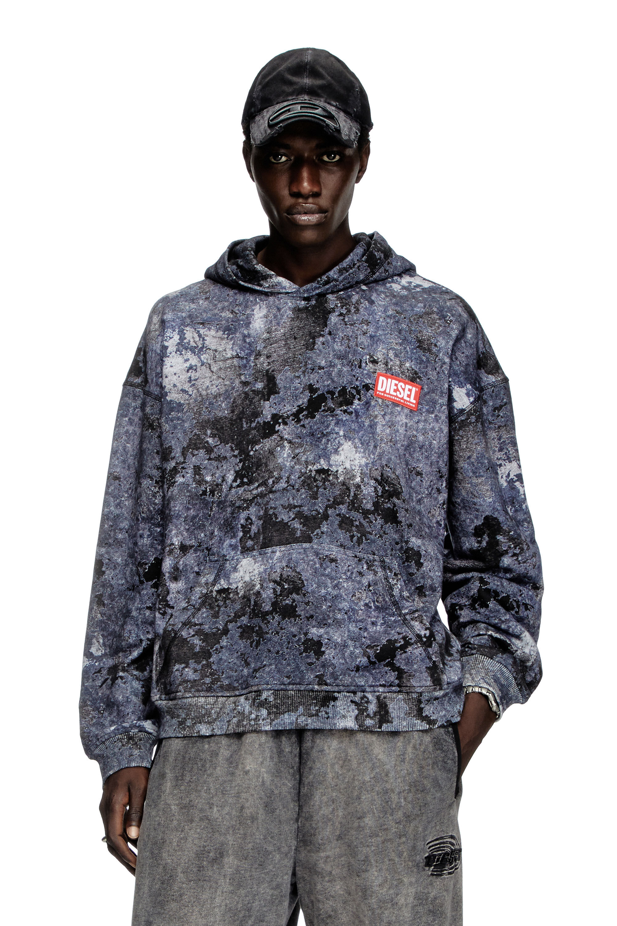 Diesel - S-BOXT-HOOD-R8, Male's Marble-effect burnout hoodie in ブルー - 3
