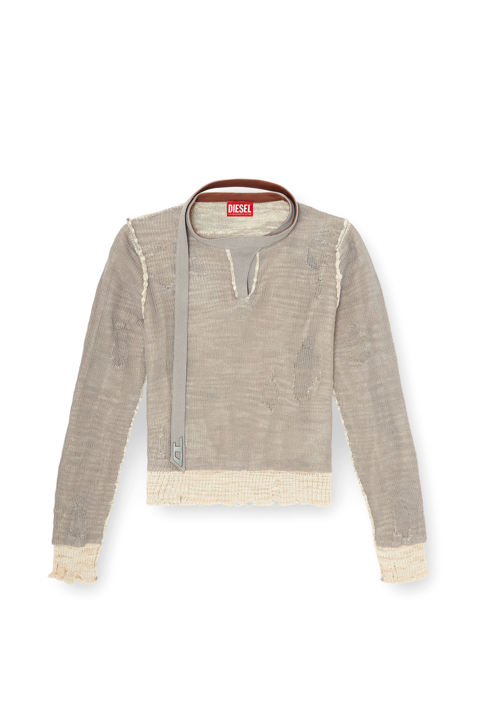 M-DRACARINA Distressed jumper with biker neck strap｜グレー