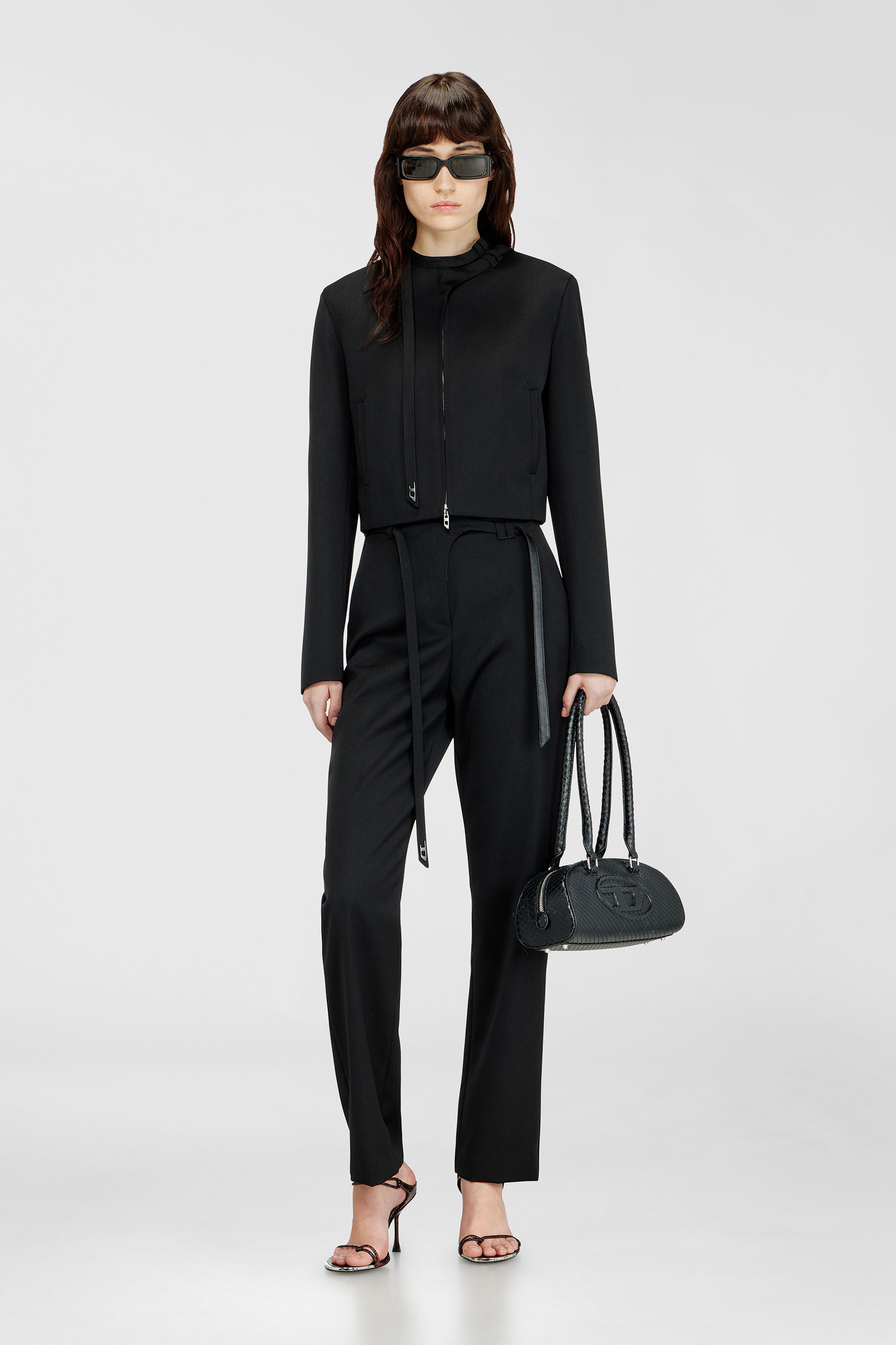 Diesel - P-IXIE-1, Female's Tailored pants with biker belt strap in ブラック - 1