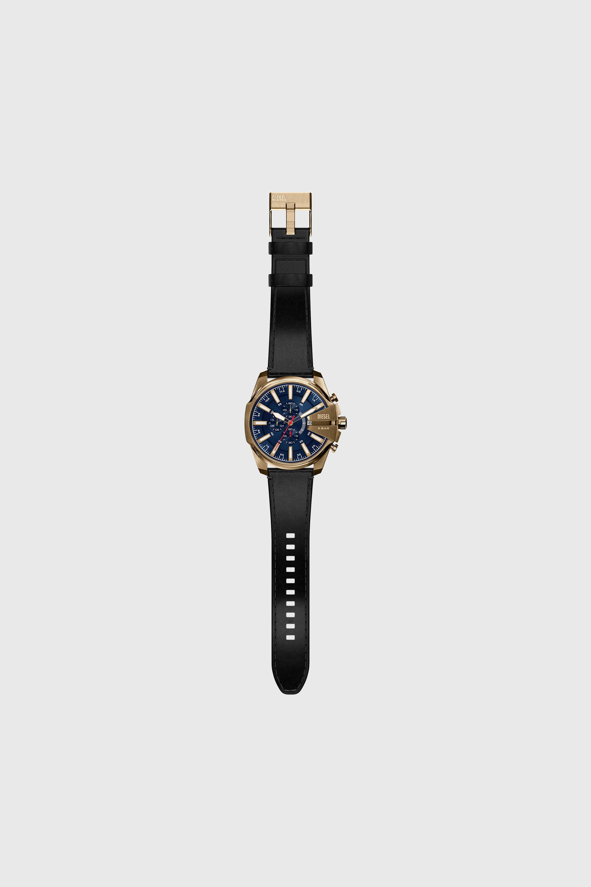 Diesel - DZ4732 WATCH, Male's Mega Chief Slim antique gold-tone black leather watch in ブラック - 7