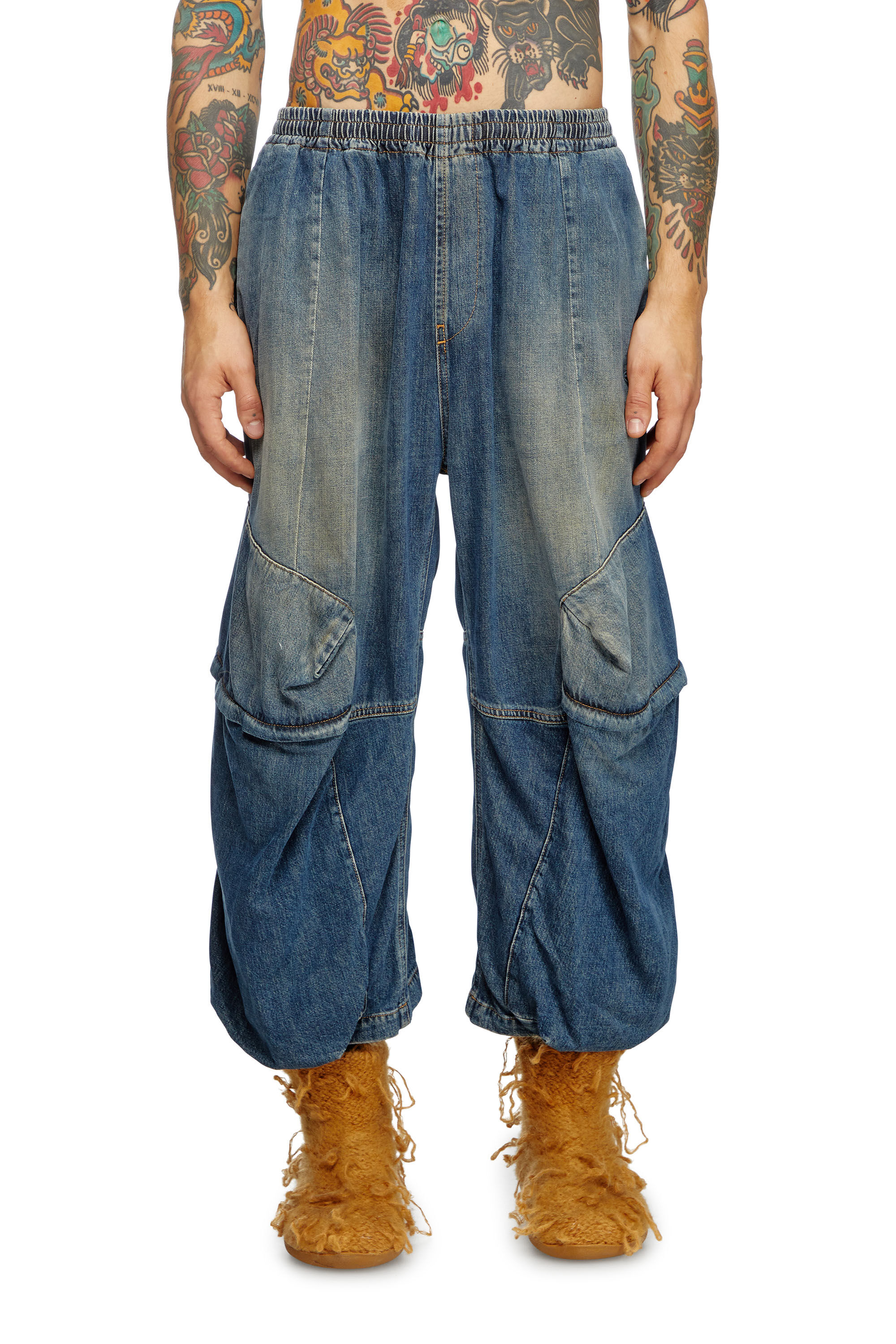 Diesel - D-PARA-SHORT-FSF, Unisex's Long cargo shorts in light utility denim in ミディアムブルー - 3
