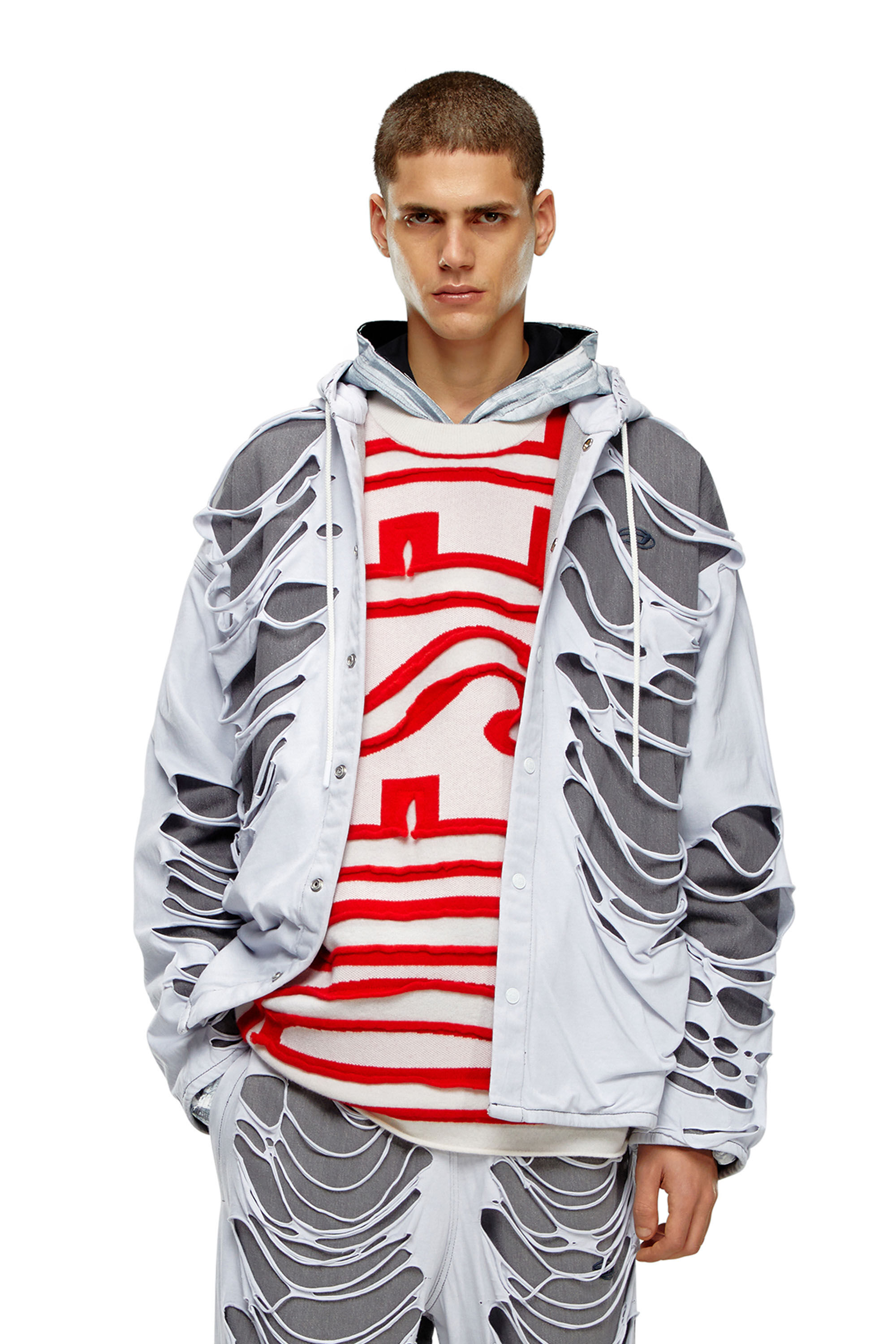 D-DEWNY-HOOD-S Hybrid shirt in denim and jersey｜マルチカラー 