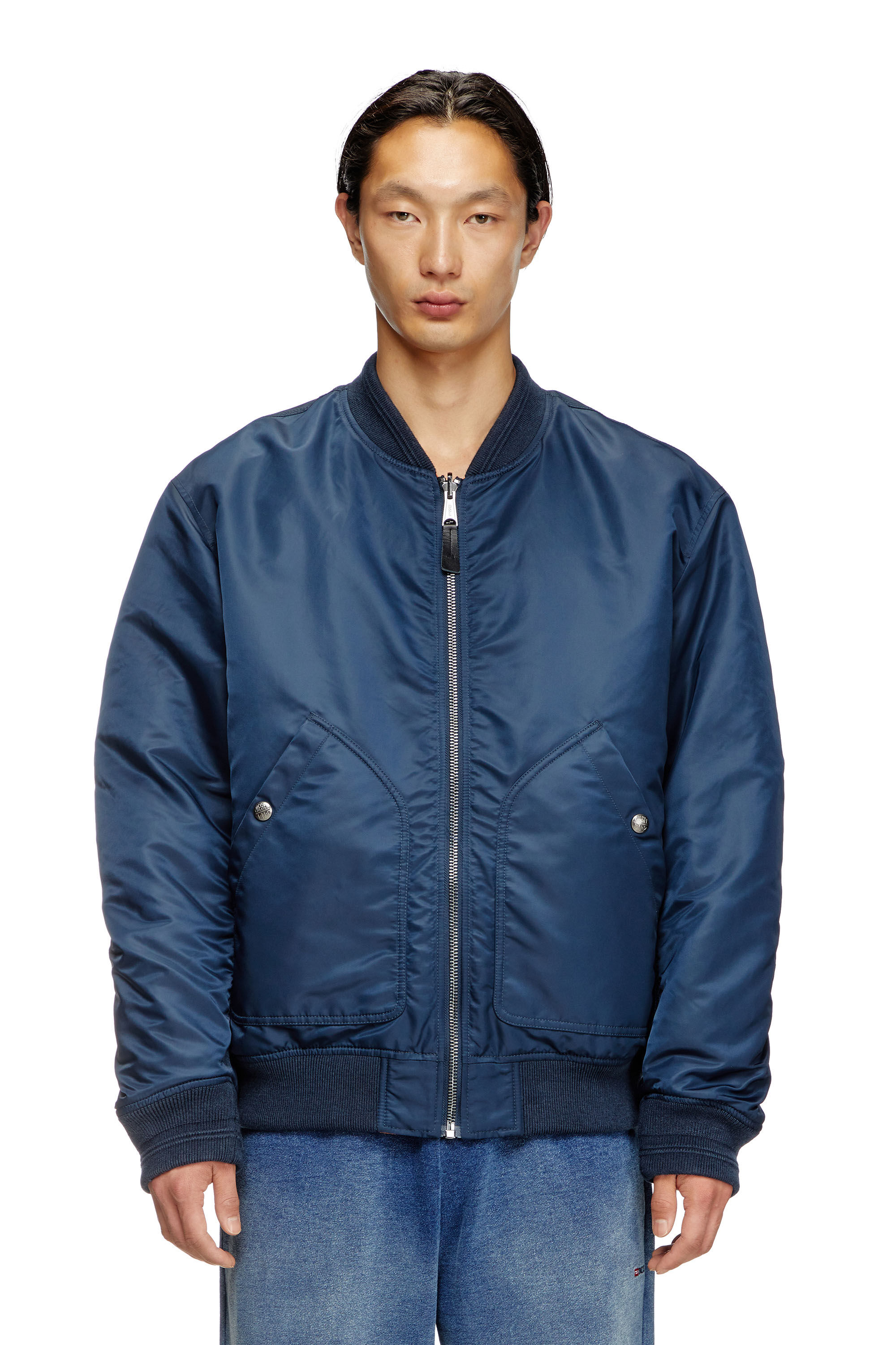 Diesel - J-HELD, Male's Bomber in padded nylon with Oval D in ブルー - 3