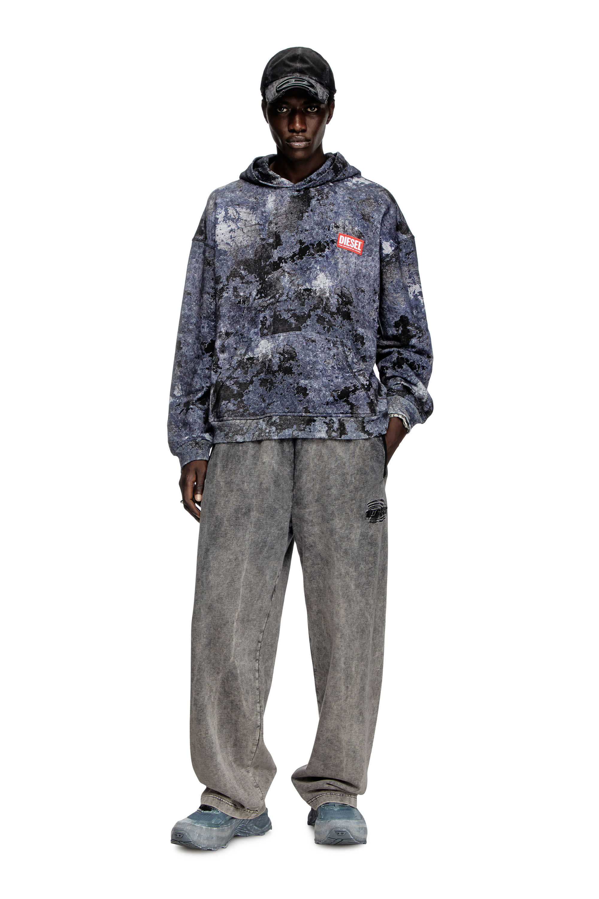 Diesel - S-BOXT-HOOD-R8, Male's Marble-effect burnout hoodie in ブルー - 1