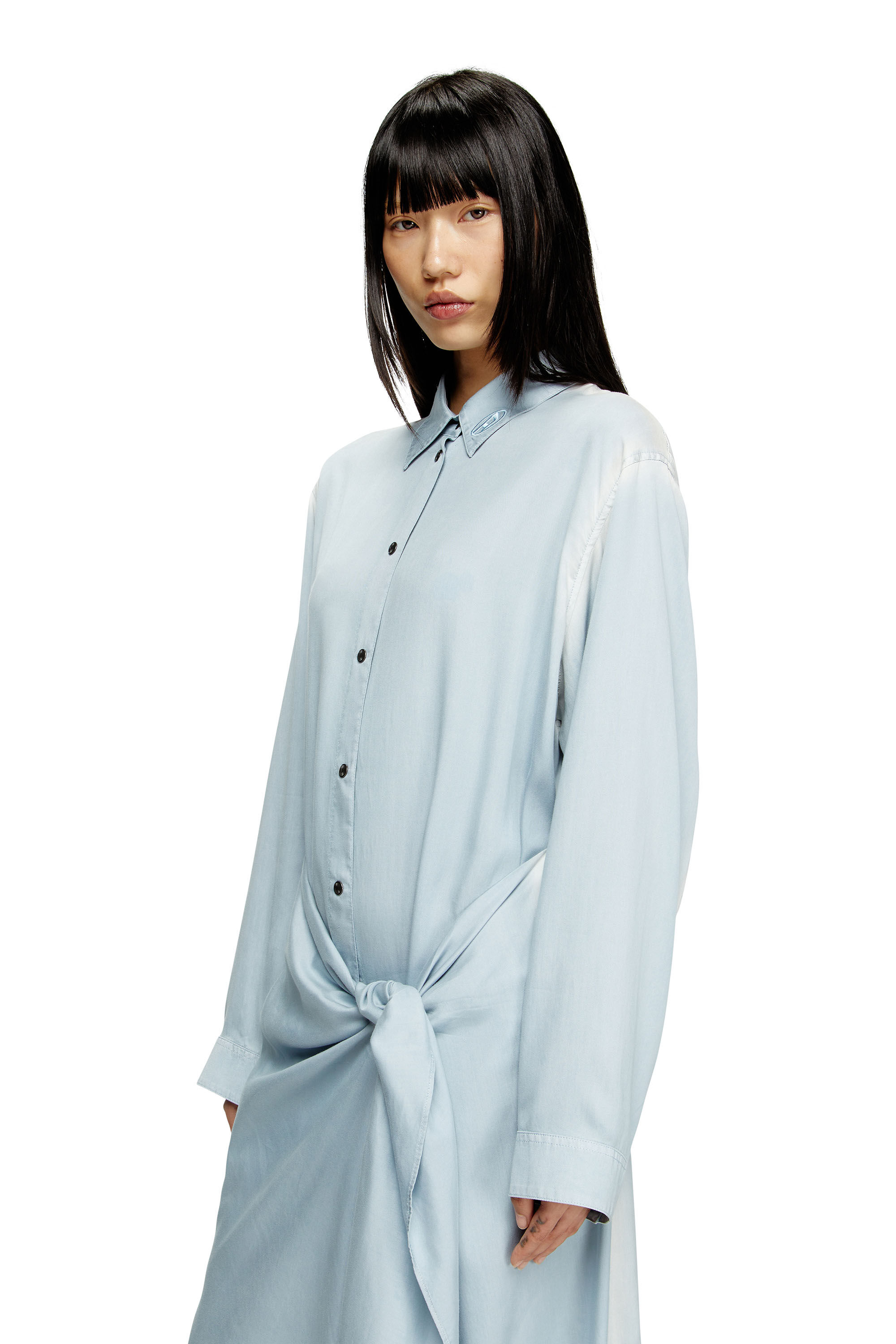 Diesel - D-ILETTA-R1, Female's Wrap shirt dress in treated twill in ライトブルー - 4