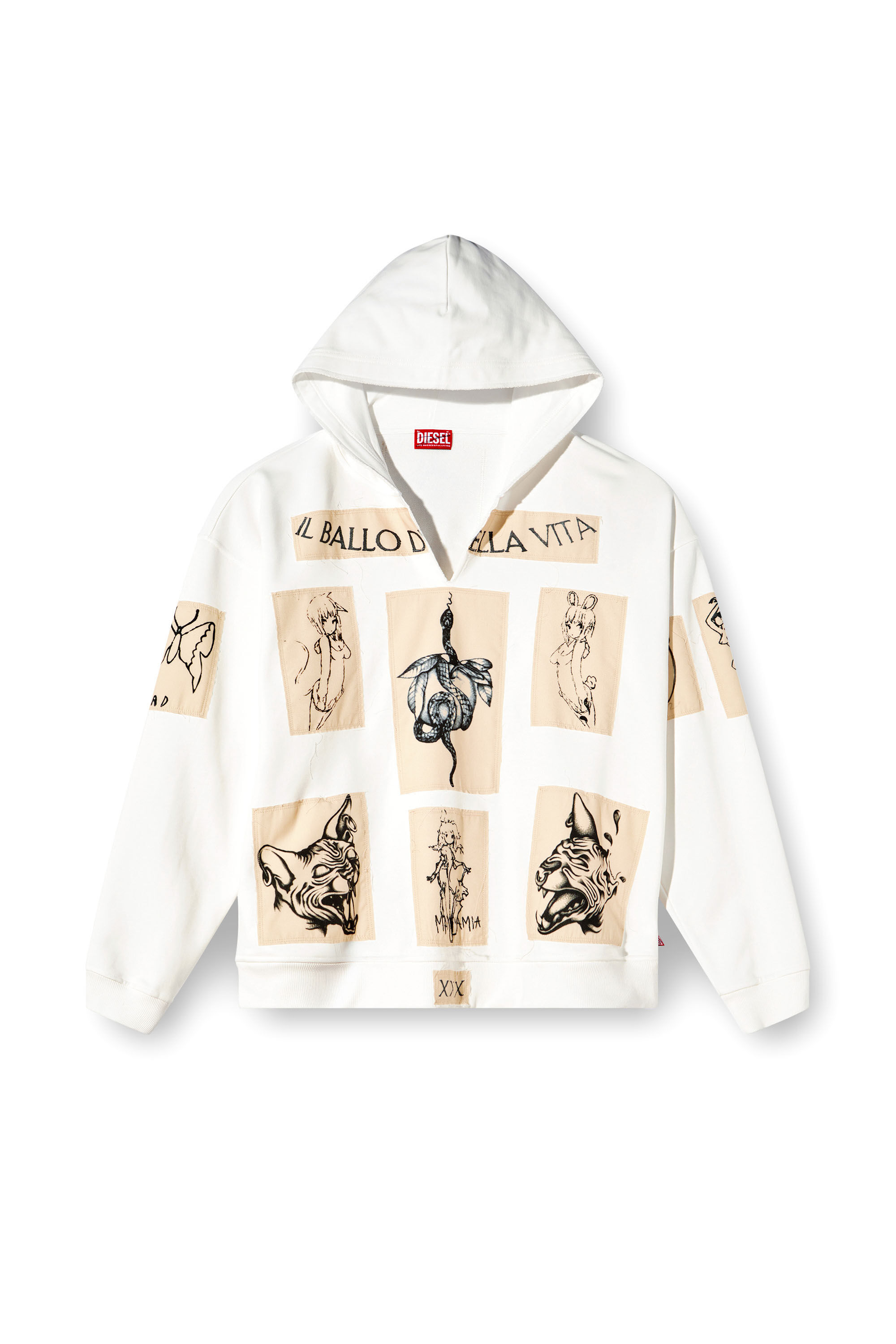 Diesel - S-BOXT-HOOD-DD, Unisex's Hoodie with tattoo patches in ホワイト - 2