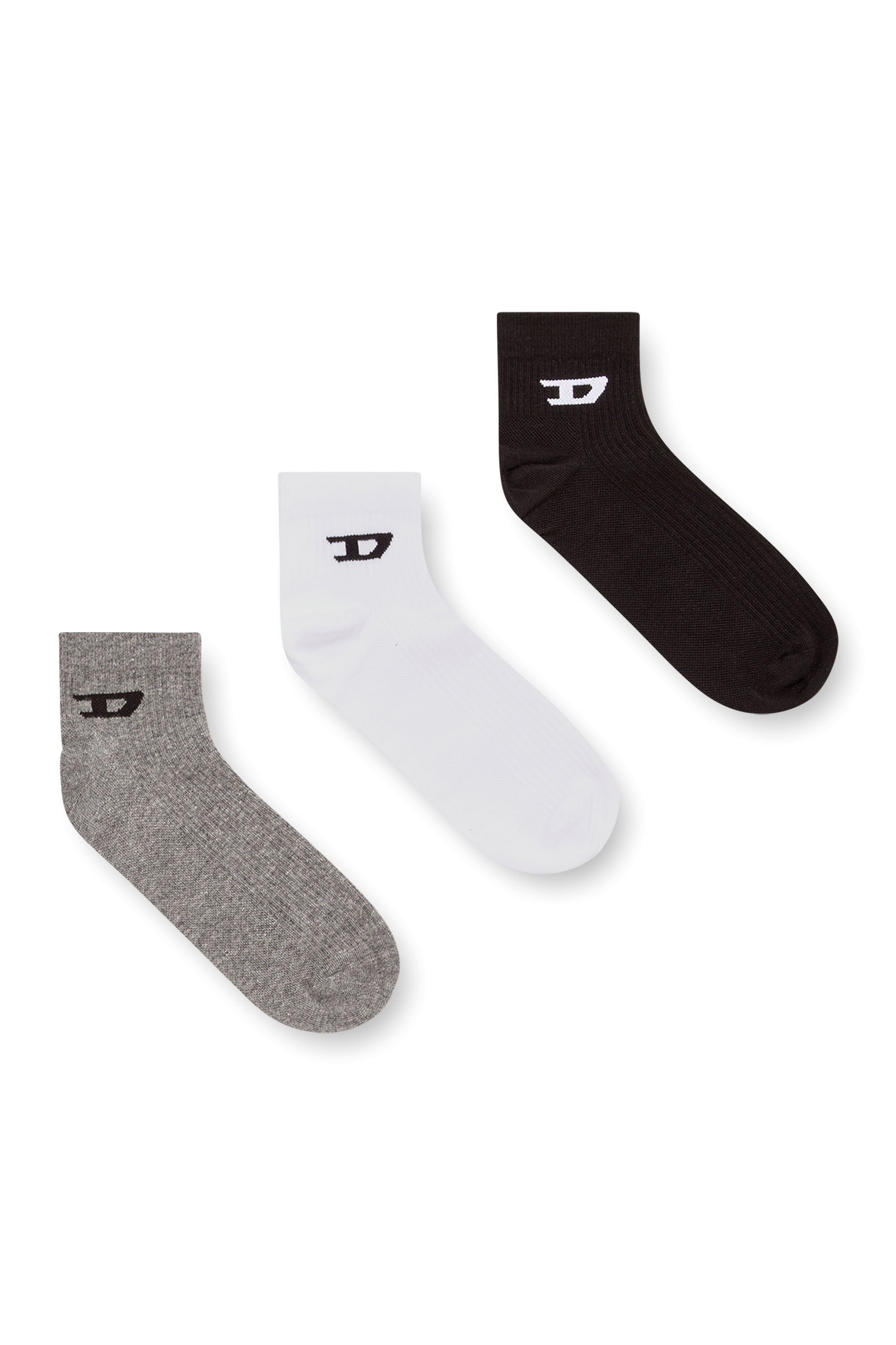 Diesel - SKM-D-ANKLE -9, Male's Three-pack ankle socks with D logo in グレー/ブラック - 1