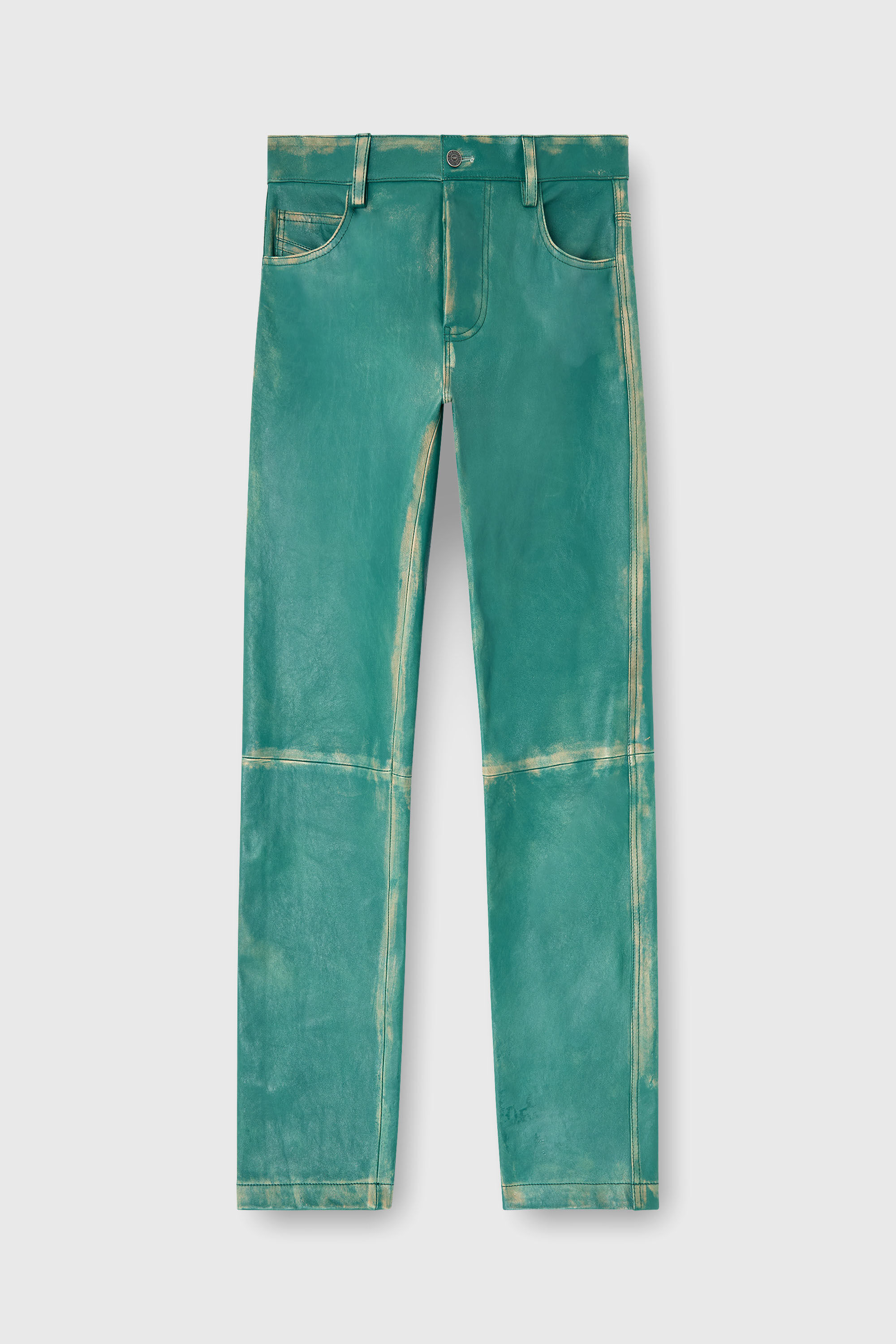 Diesel - P-OCKET, Male's Pants in treated leather in ダークグリーン - 2