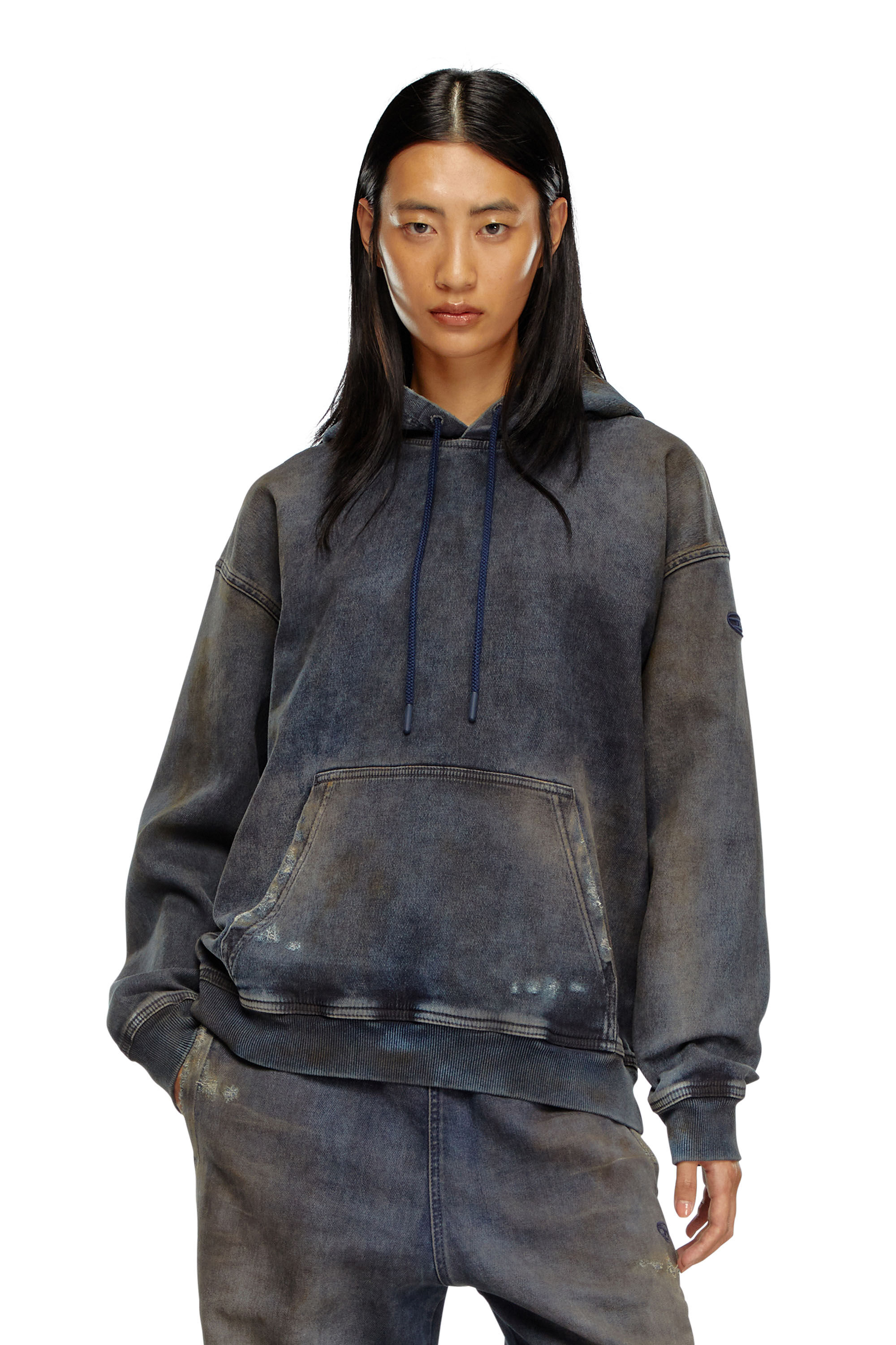 Diesel - D-UM-RIB TRACK, Unisex's Sweatshirt in distressed Track Denim in ダークブルー - 6