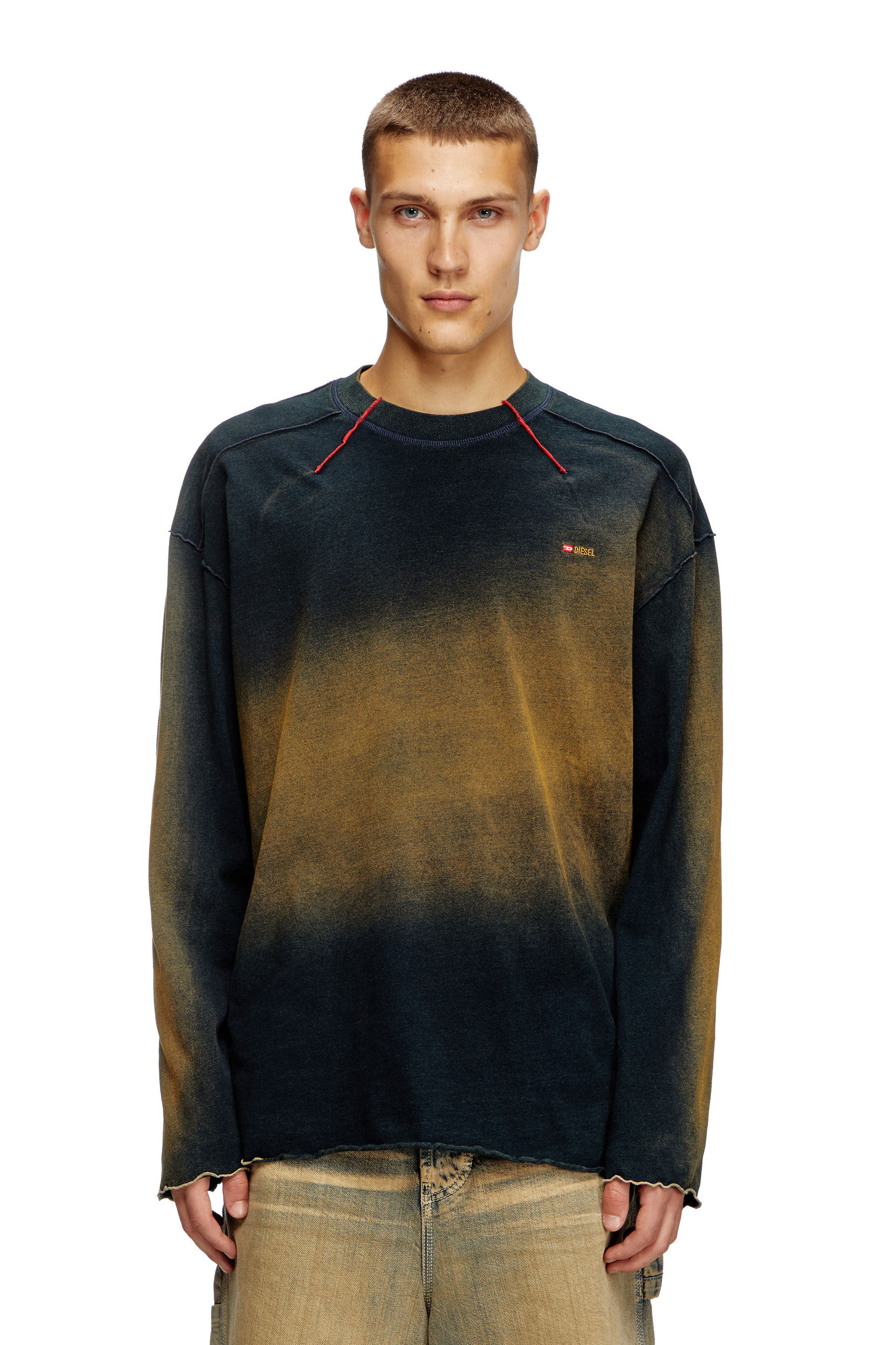 T-CRAO-LS Faded long-sleeve T-shirt with micro logo｜マルチ