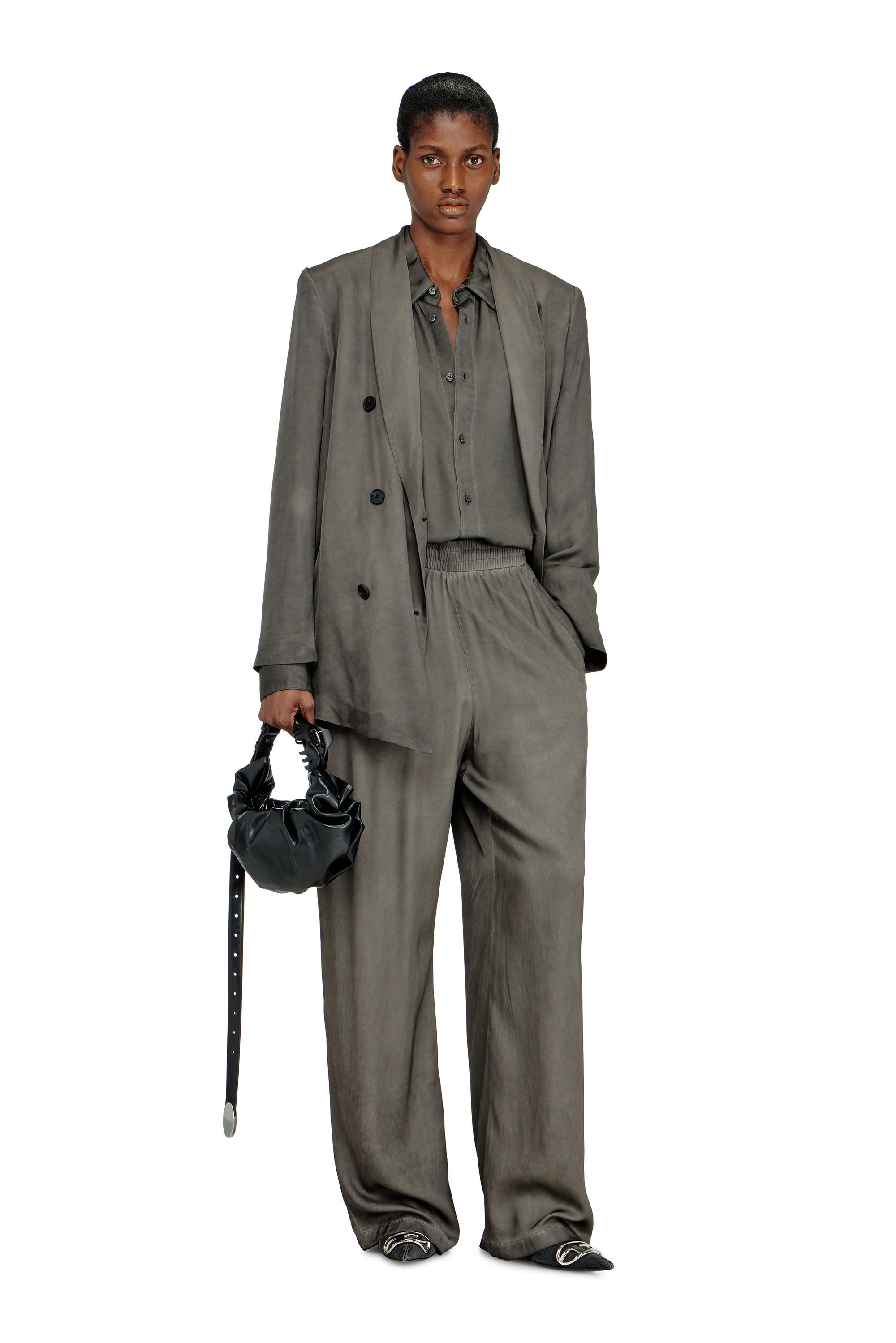 Diesel - G-AVINA-S1, Female's Blazer in treated fluid viscose in ダークグレー - 1