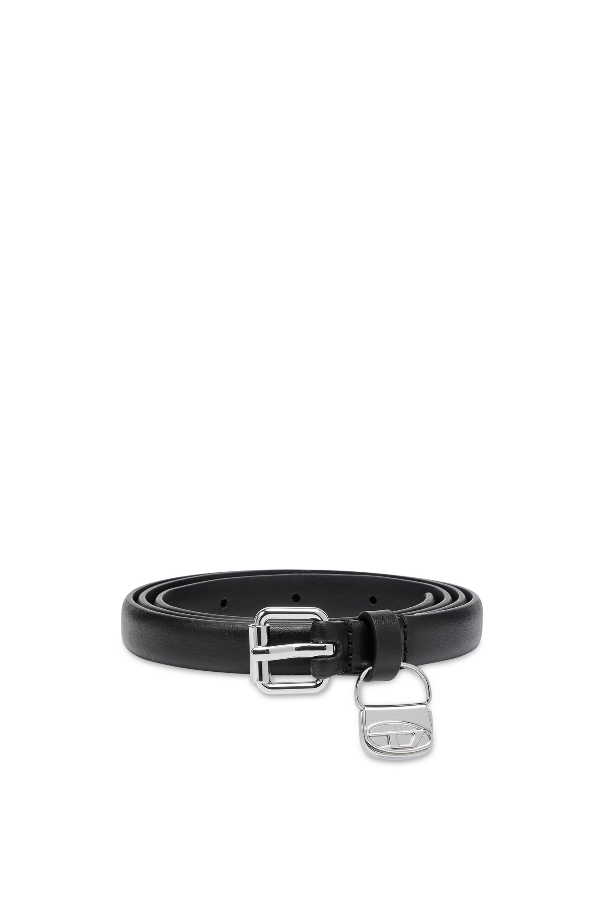 Diesel - B-CHARM HIP, Female's Slim leather belt with 1DR bag charm in ブラック - 1