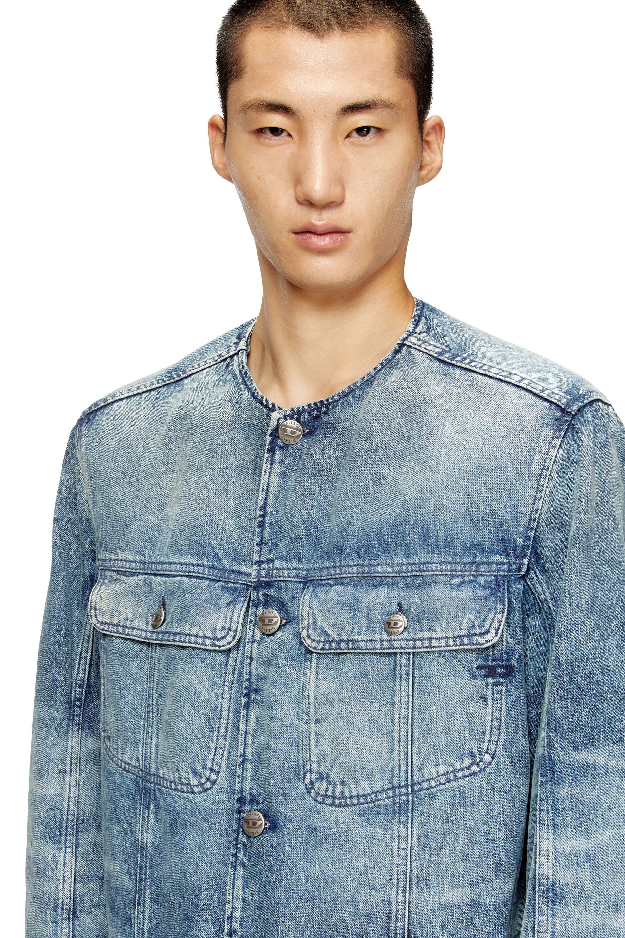 D-ABERD-FSH1 Coat in lasered cotton-hemp denim｜ブルー｜メンズ｜DIESEL