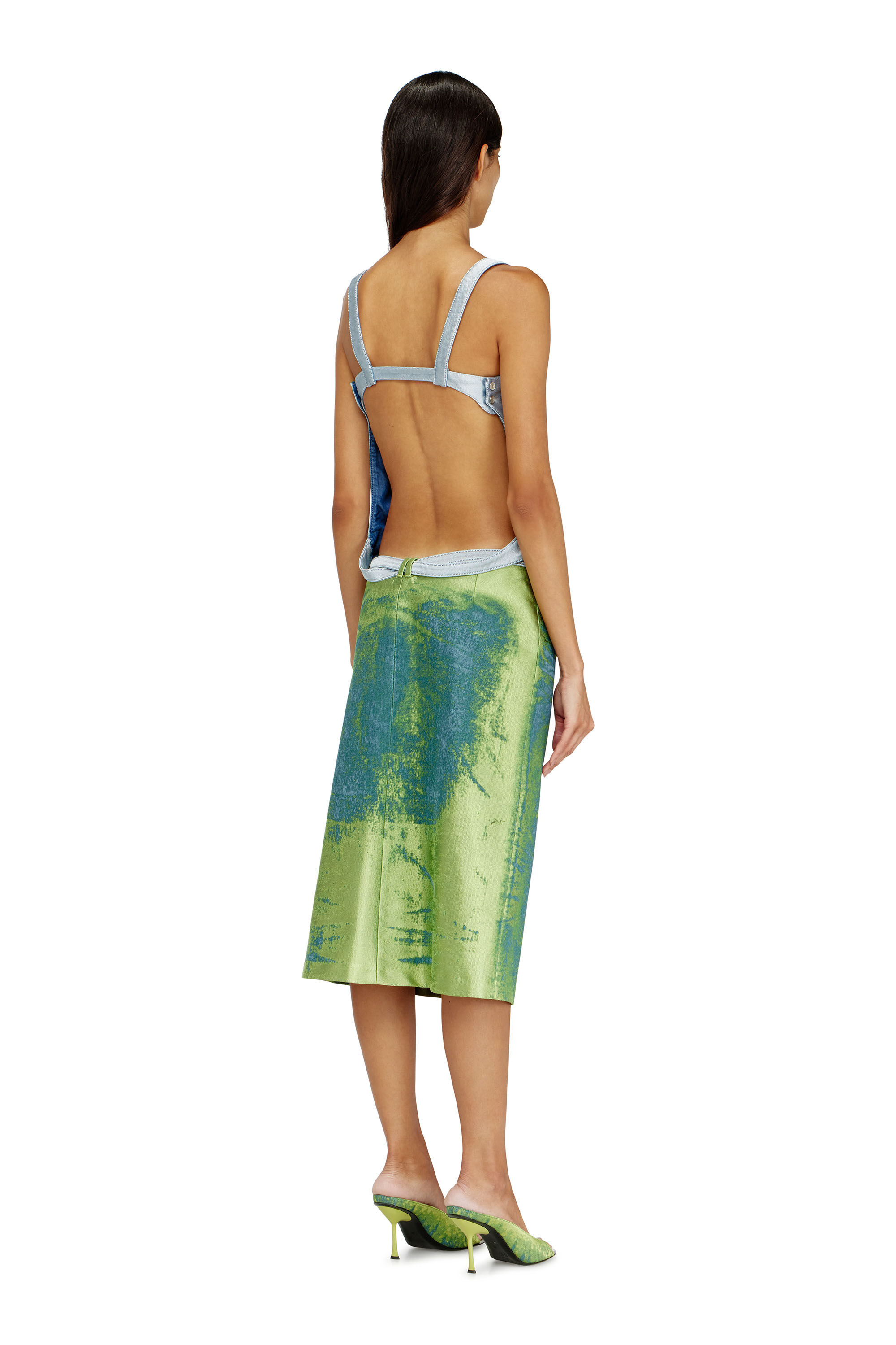 Diesel - DE-SANAT-FSI, Female's Open-back apron dress in coloured satin denim in ブルー/グリーン - 4