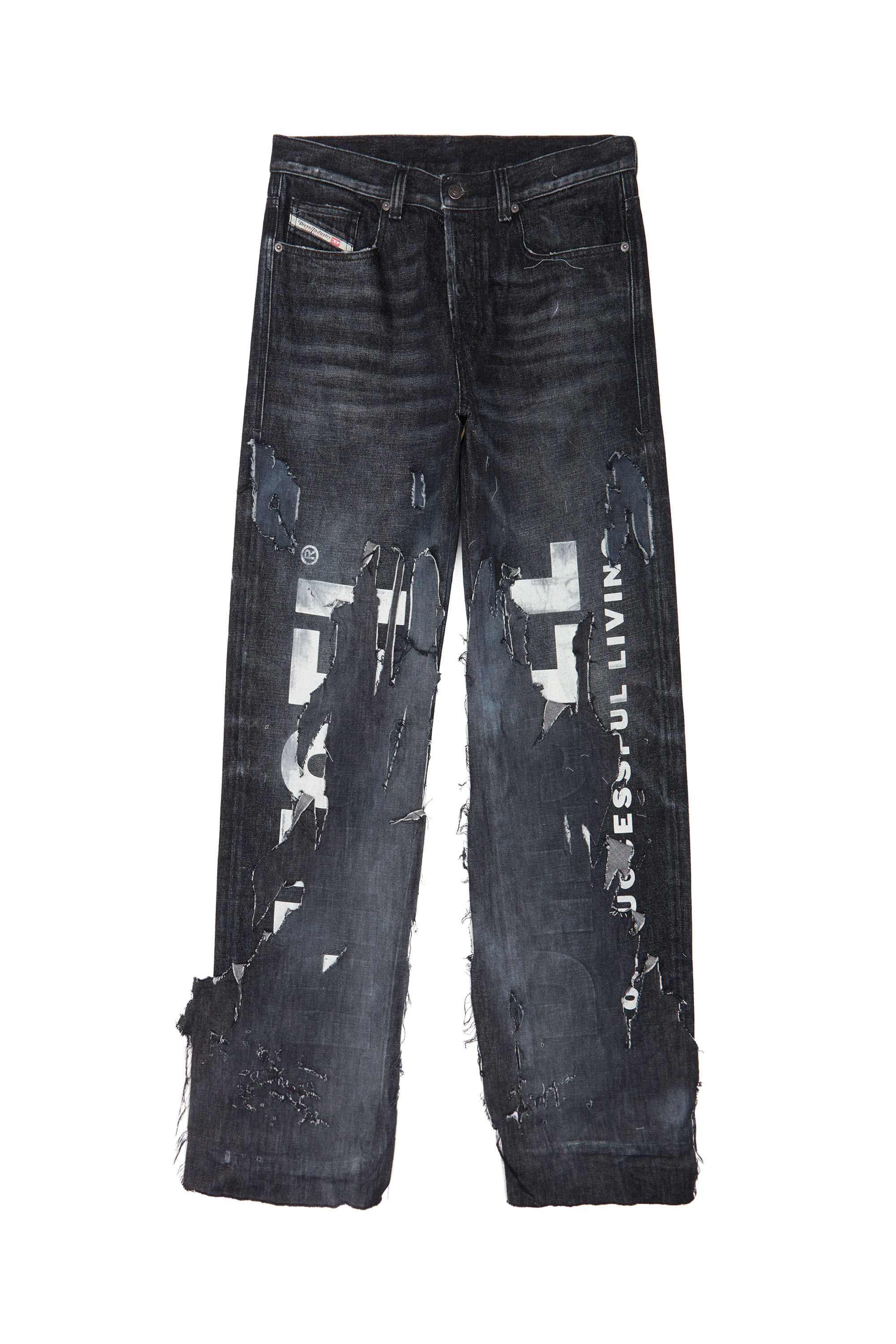 Diesel - Straight Jeans 2010 D-Macs 007Q7, Male's 23SS デニムパンツ ダメージ加工 in ブラック/ダークグレー - 2