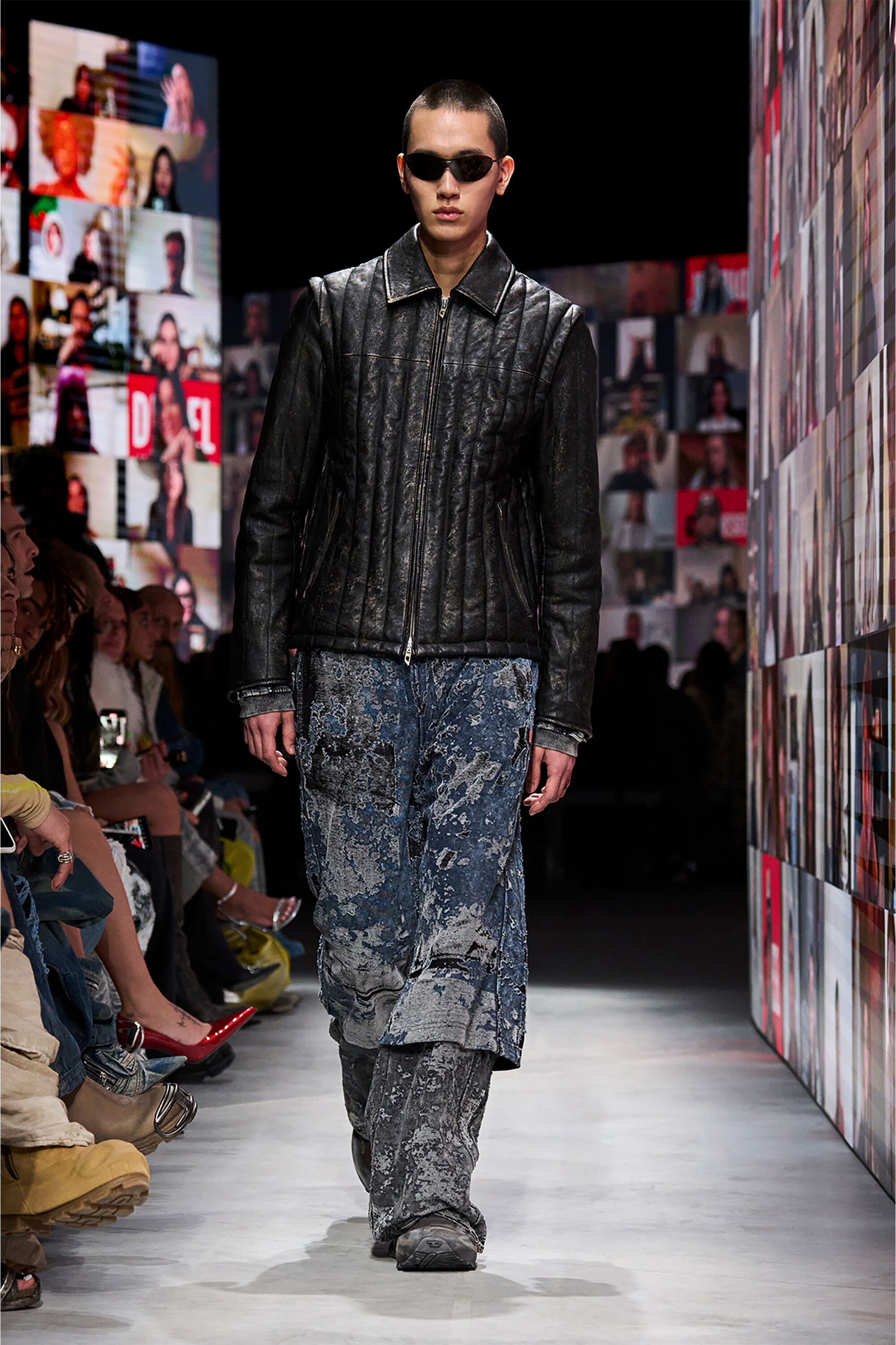 L-ALBERT Distressed quilted leather jacket/vest｜ブラック