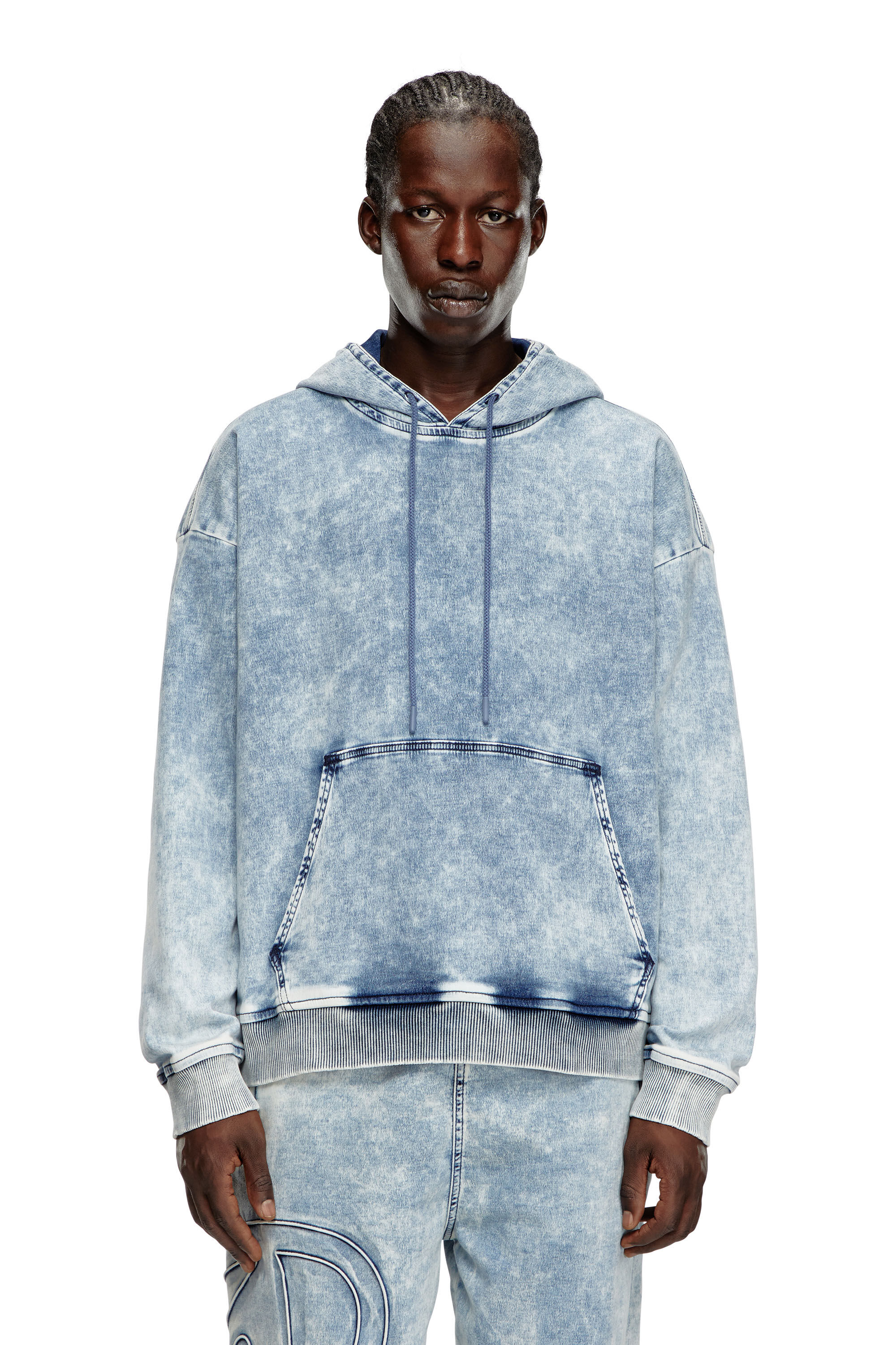 Diesel - D-UM-RIB-S2 TRACK, Unisex's Sweatshirt in Track Denim with Oval D in ライトブルー - 5