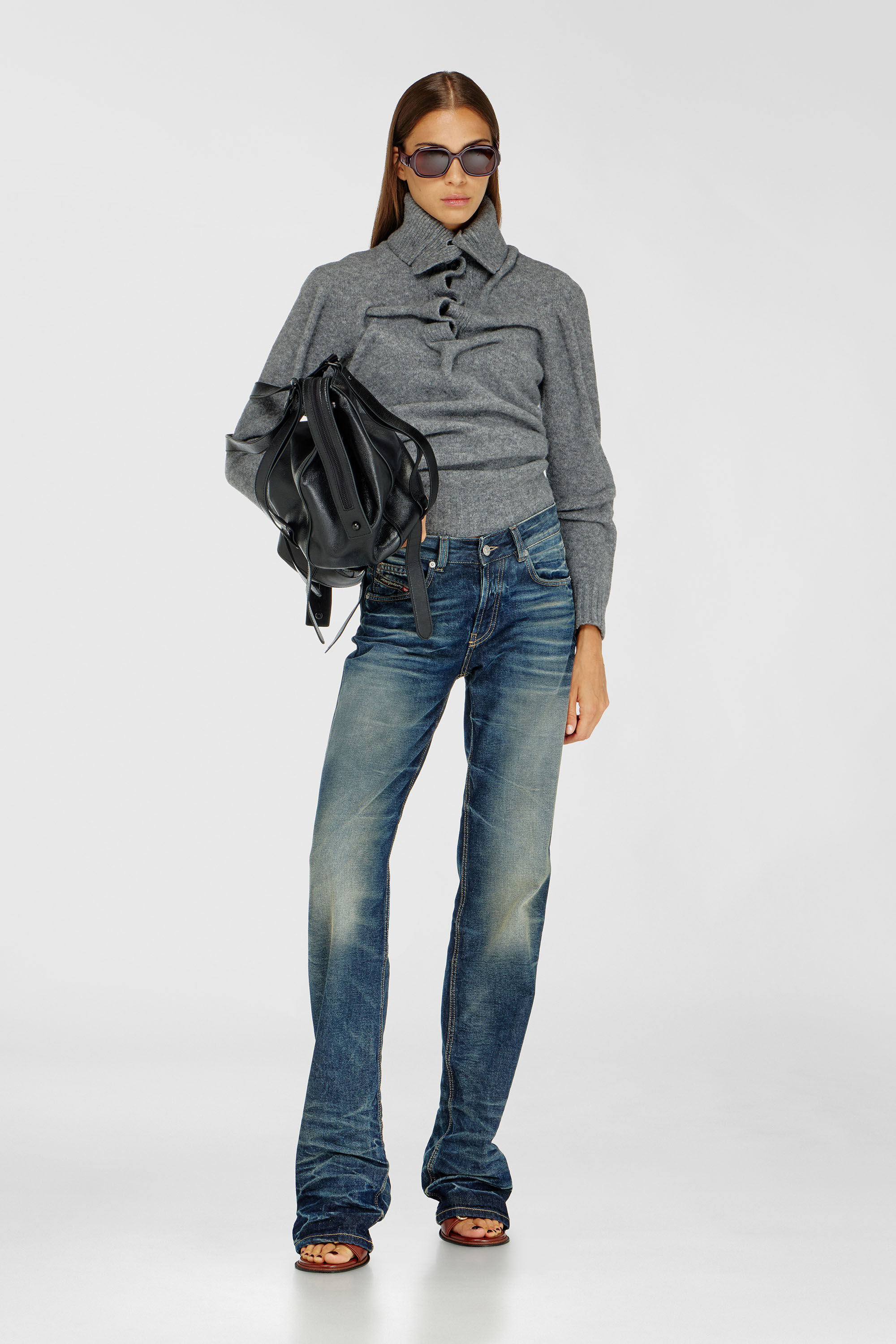 Diesel - M-AMARY, Female's Button-neck jumper in wrinkled boiled knit in null - 1