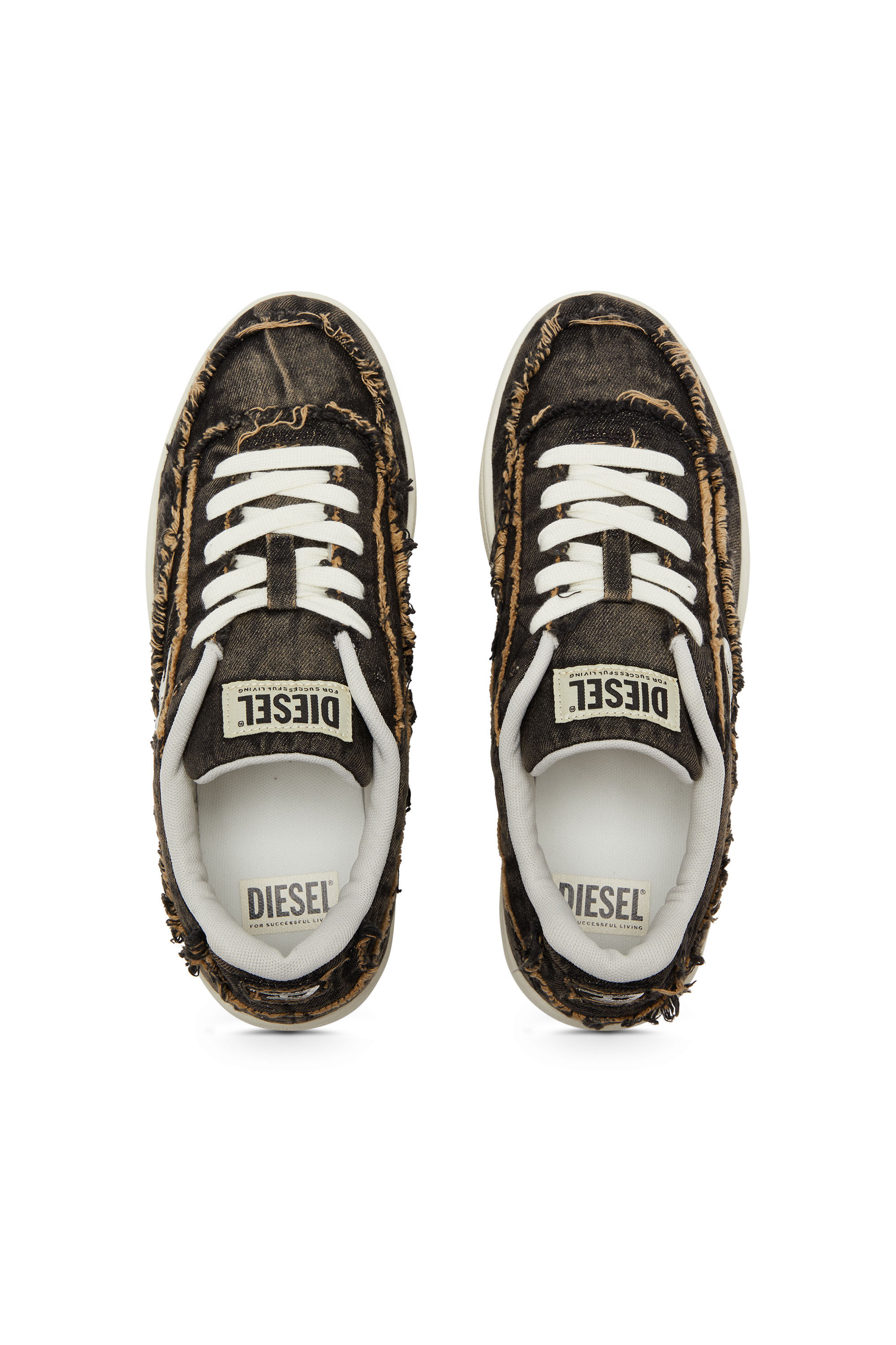 Diesel - S-TRACKER-D LOW, Male's S-Tracker-D-Frayed denim sneakers with transparent sole in ブラック - 6