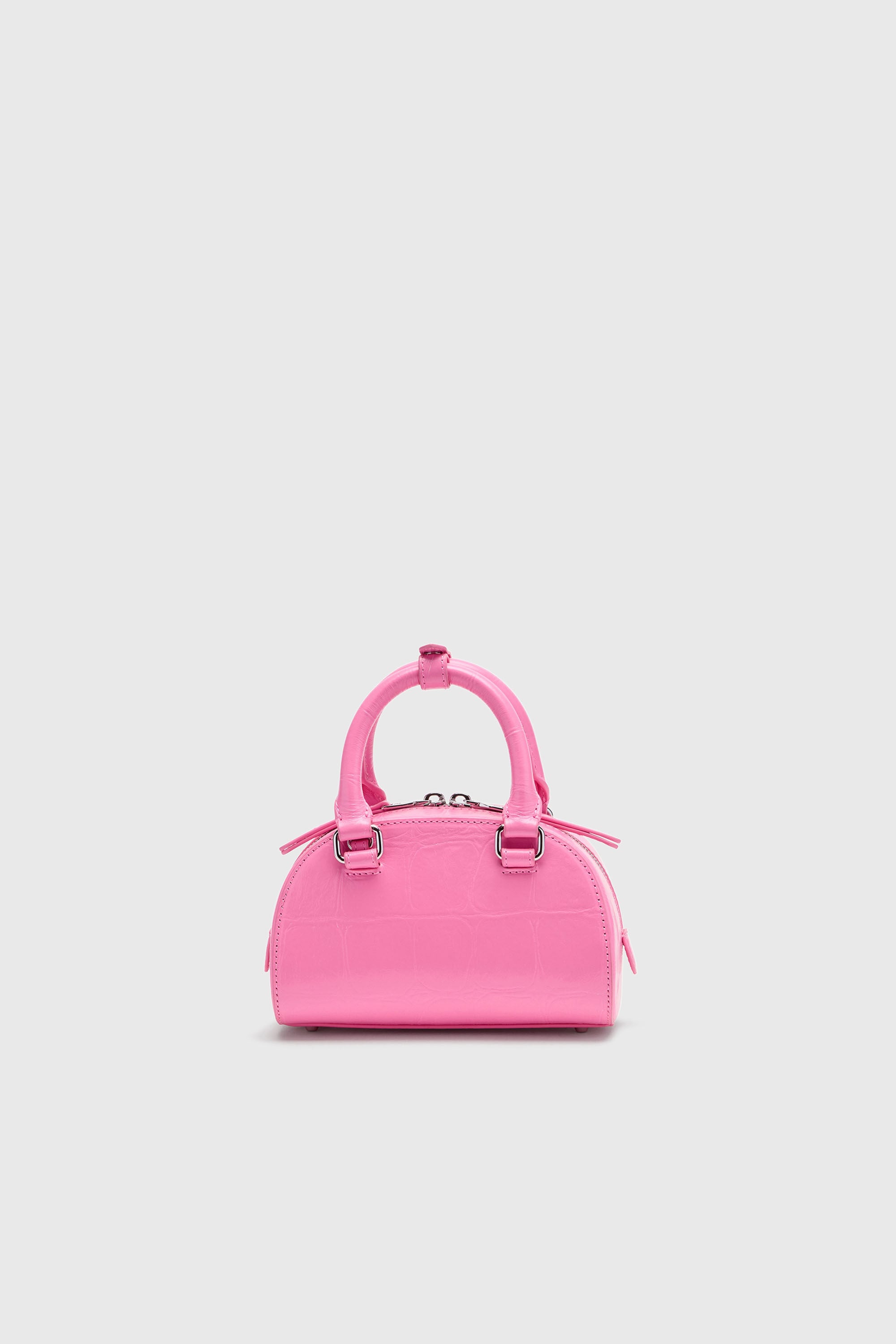 Diesel - 1DR DOME CROSSBODY, Female's 1DR Dome-Small bowling bag in croc-effect leather in ピンク / ホワイト - 3