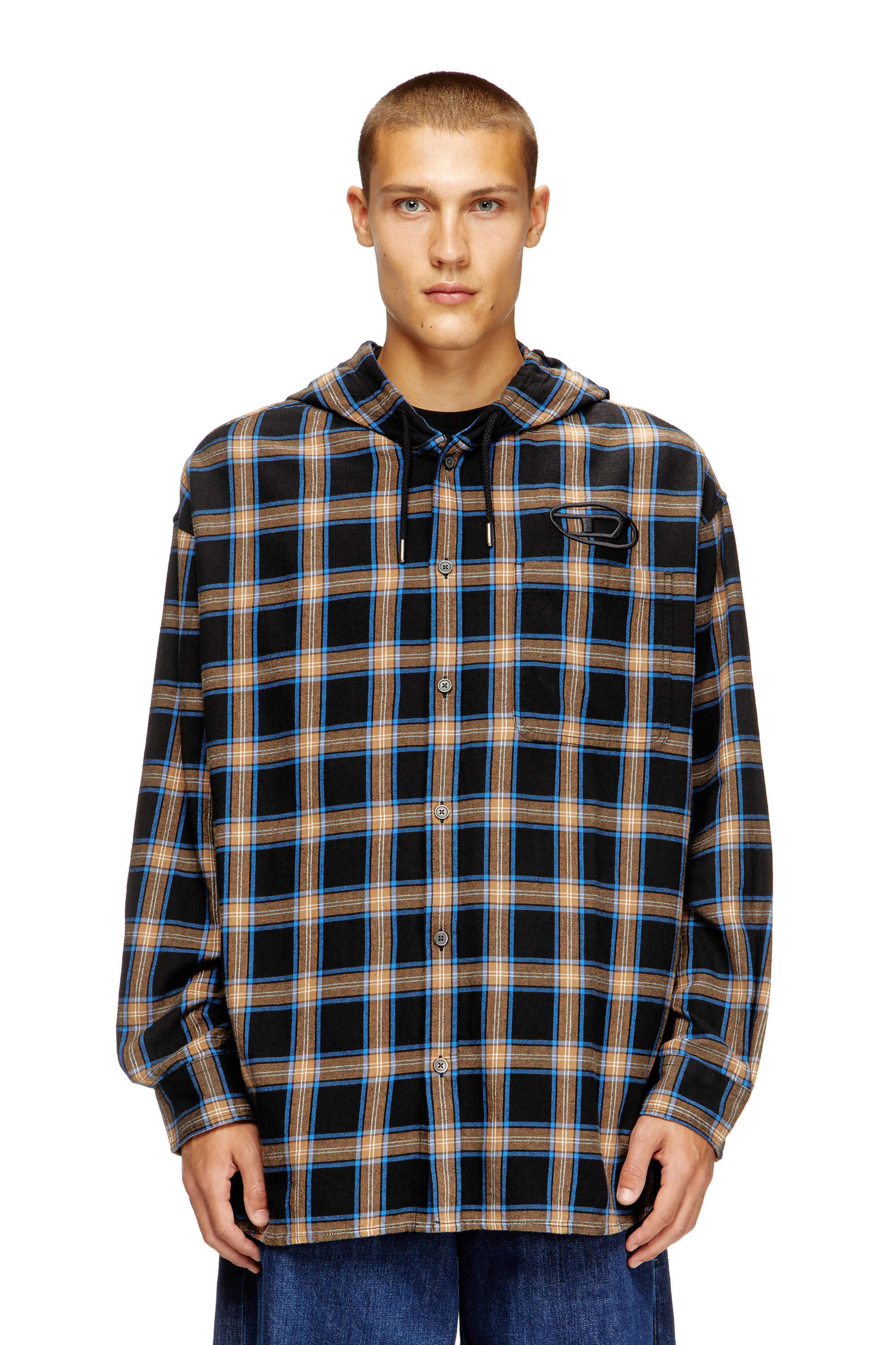 Diesel - S-DEWNY-HOOD-AJFI, Male's フード付きシャツ in ブラック/ブルー - 3