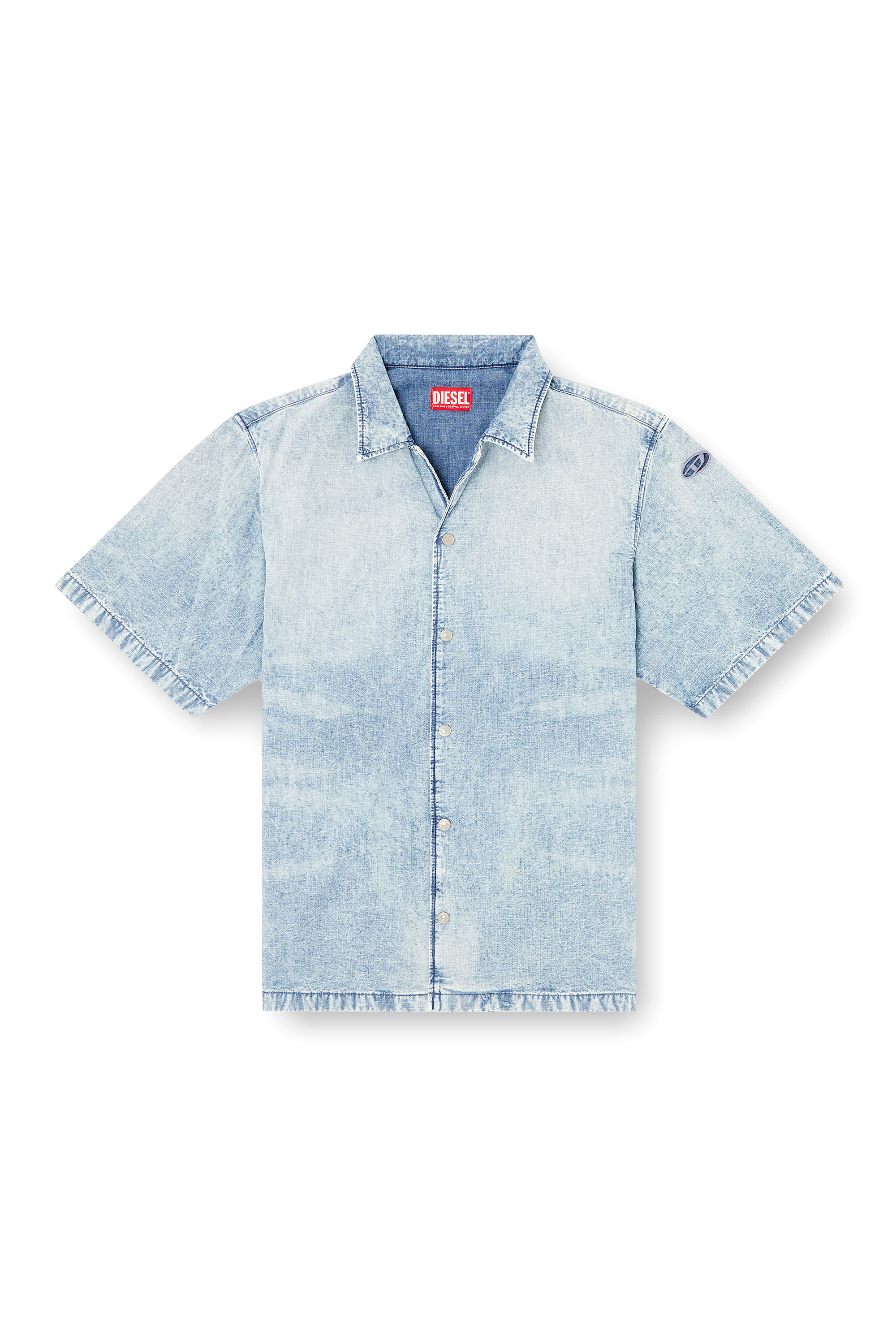 Diesel - D-NABIL-S4, Male's Bowling shirt in marbled denim in ライトブルー - 2