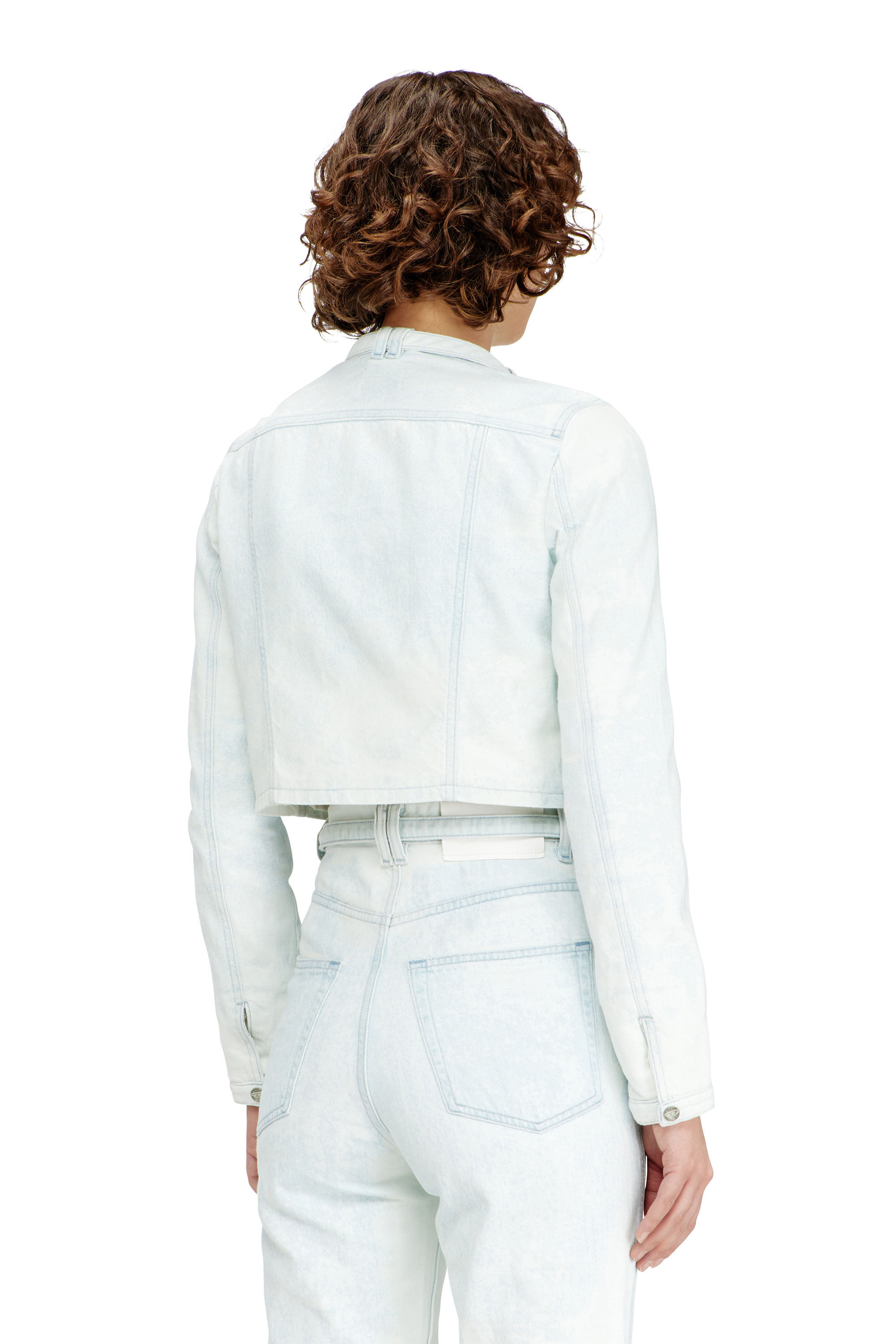 DE-SAPHIX-FSI Cropped jacket in ice-blue satin denim｜ブルー