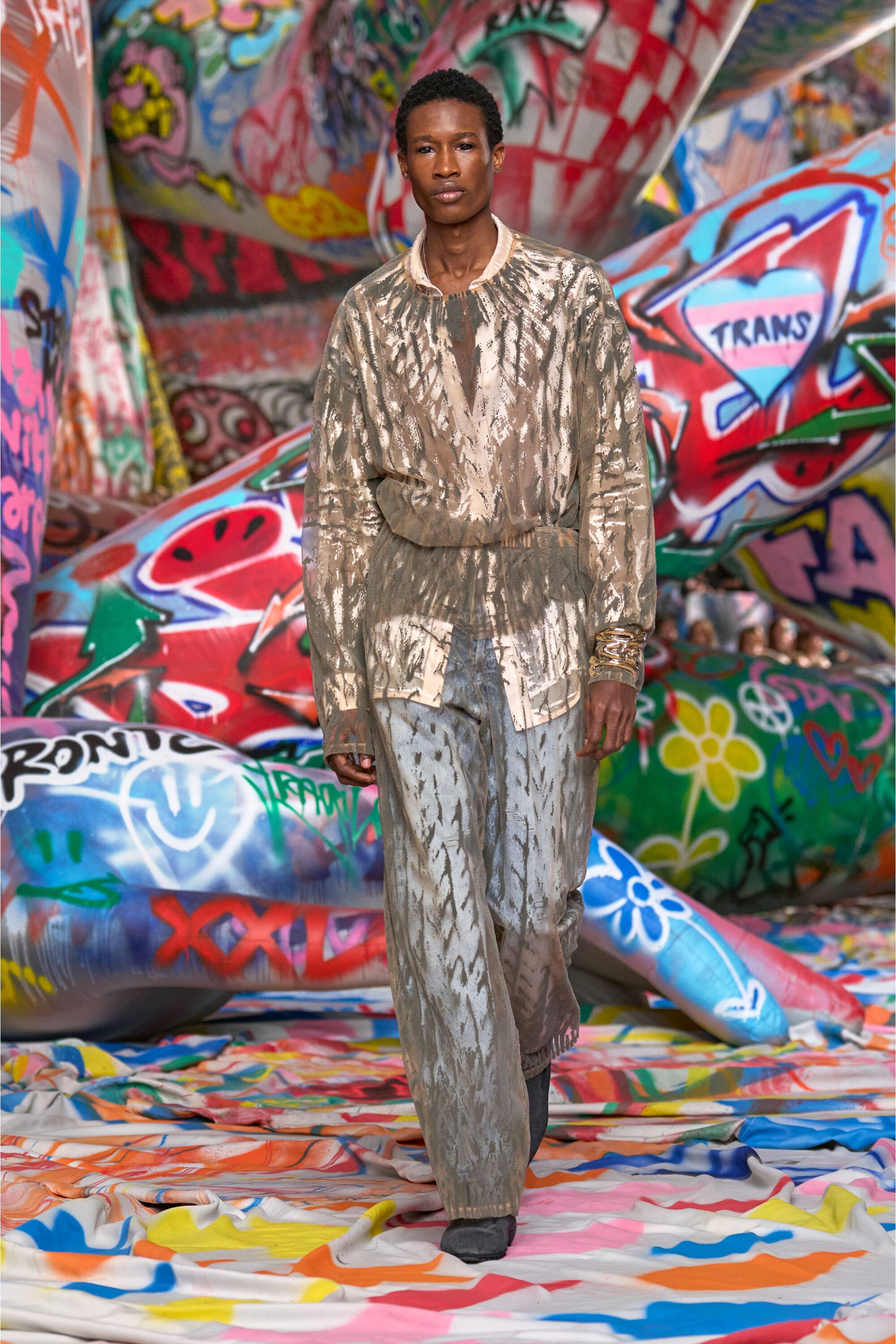 Diesel - T-TARAS, Male's Long-sleeve top in flocked tulle in ライトグレー - 6