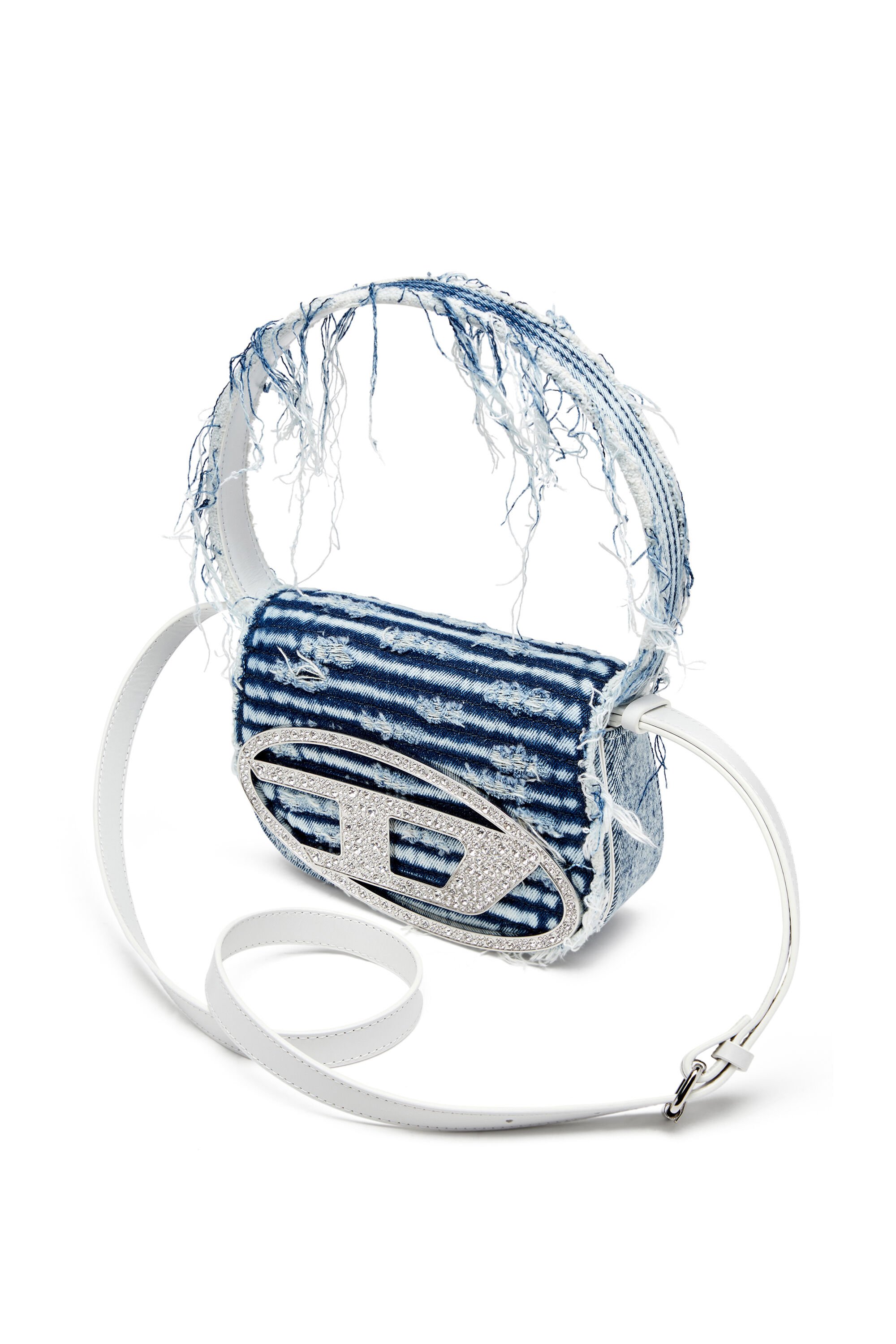 Diesel - 1DR, Female's 1DR-Iconic shoulder bag in frayed denim in ブルー - 6