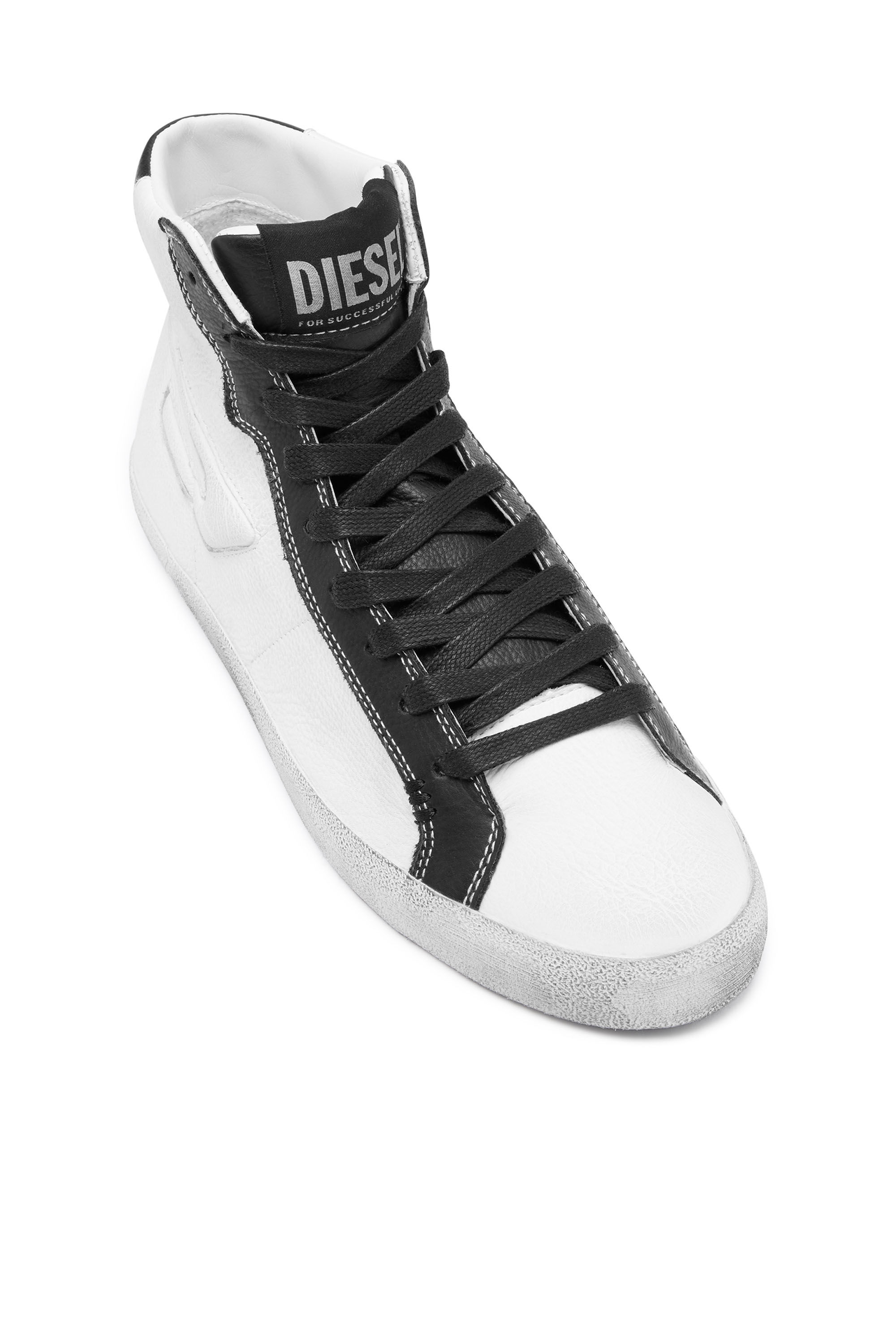 Diesel - S-LEROJI MID X, Male's カウレザー ミッドカットスニーカー - S-Leroji Mid X in ブラック/ホワイト - 6