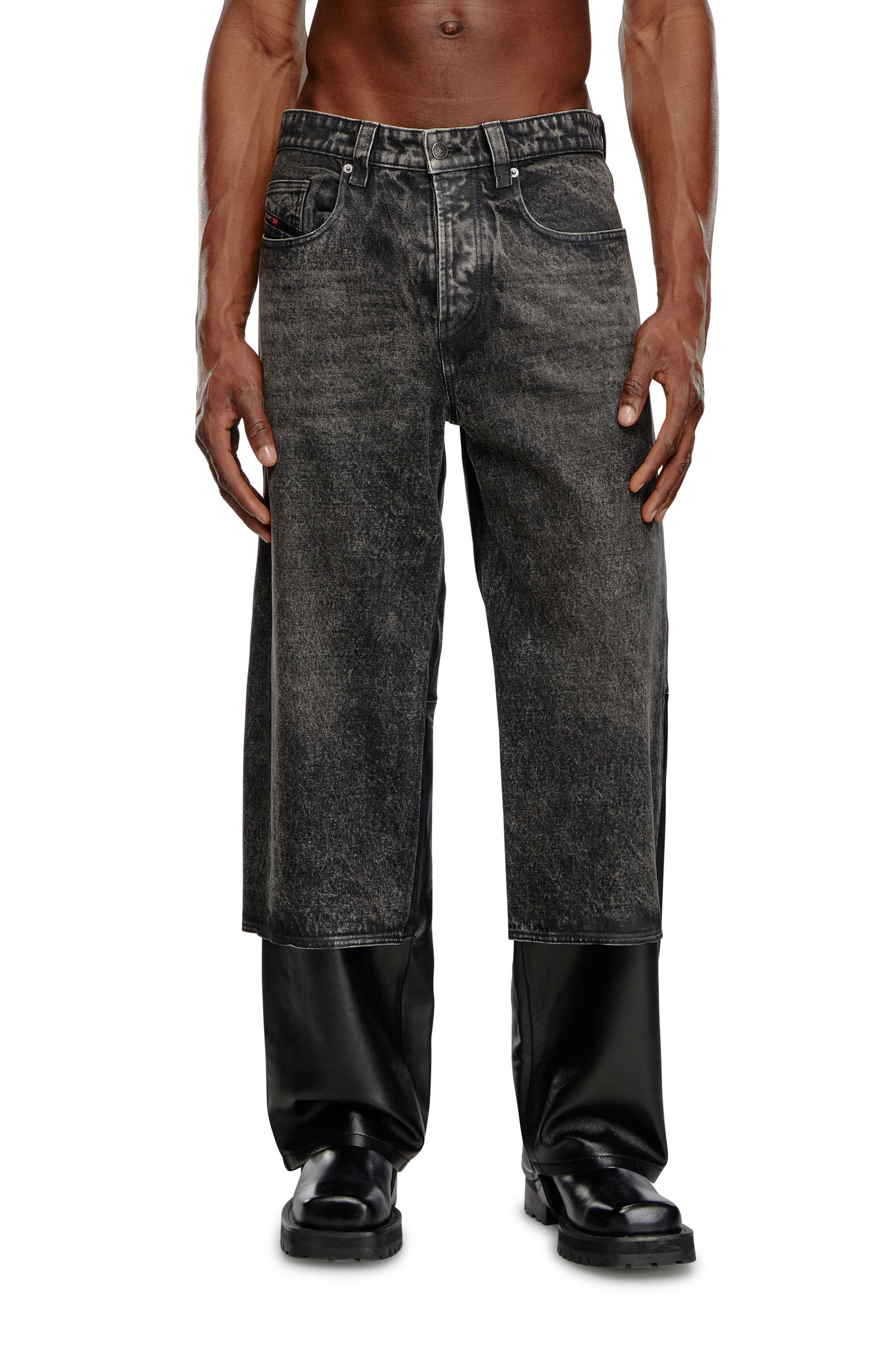 P-BRETCH Leather and denim pants｜ブラック｜メンズ｜DIESEL