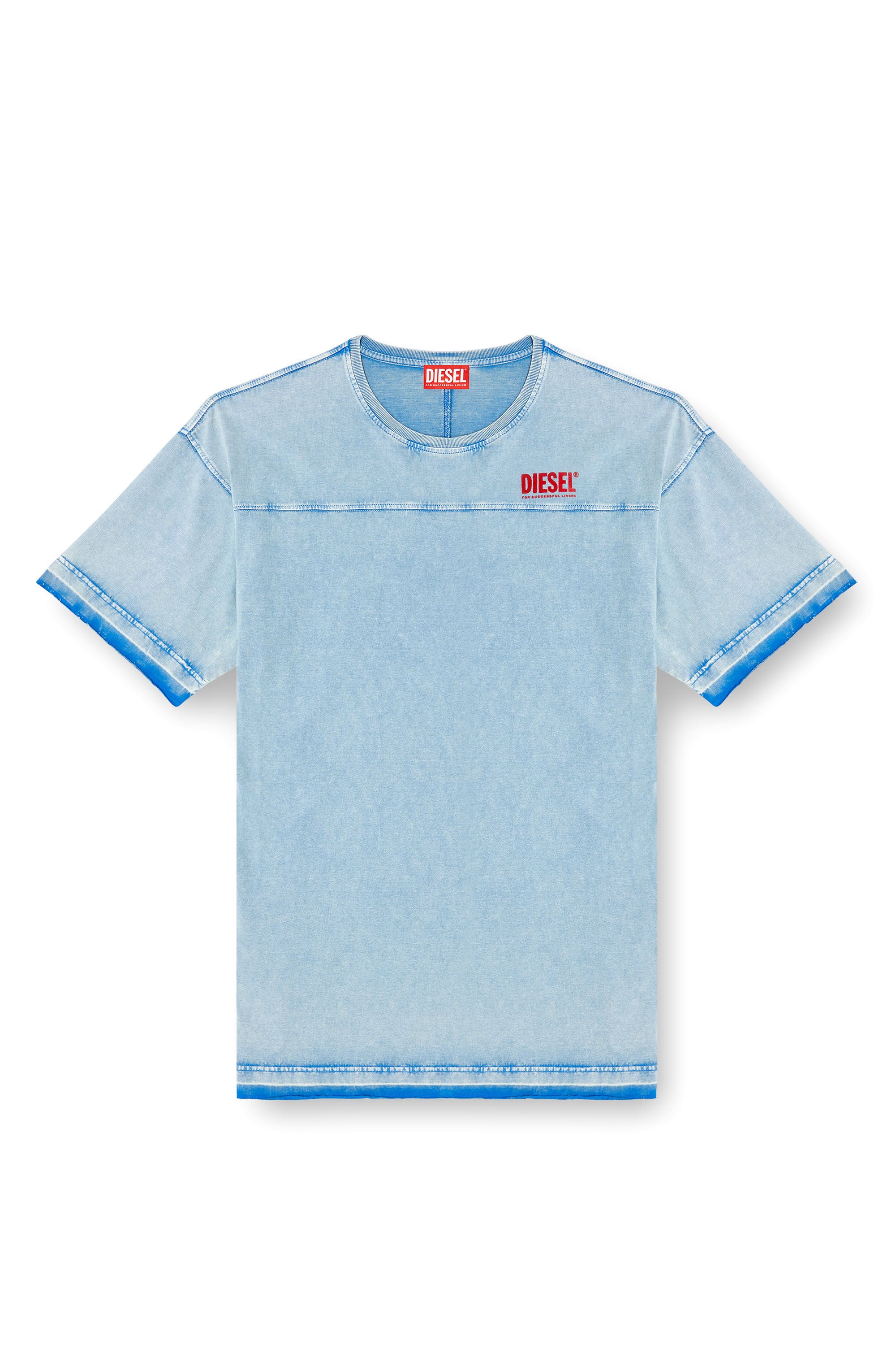 Diesel - T-HOXT, Male's Denim-look T-shirt with released hems in ライトブルー - 2