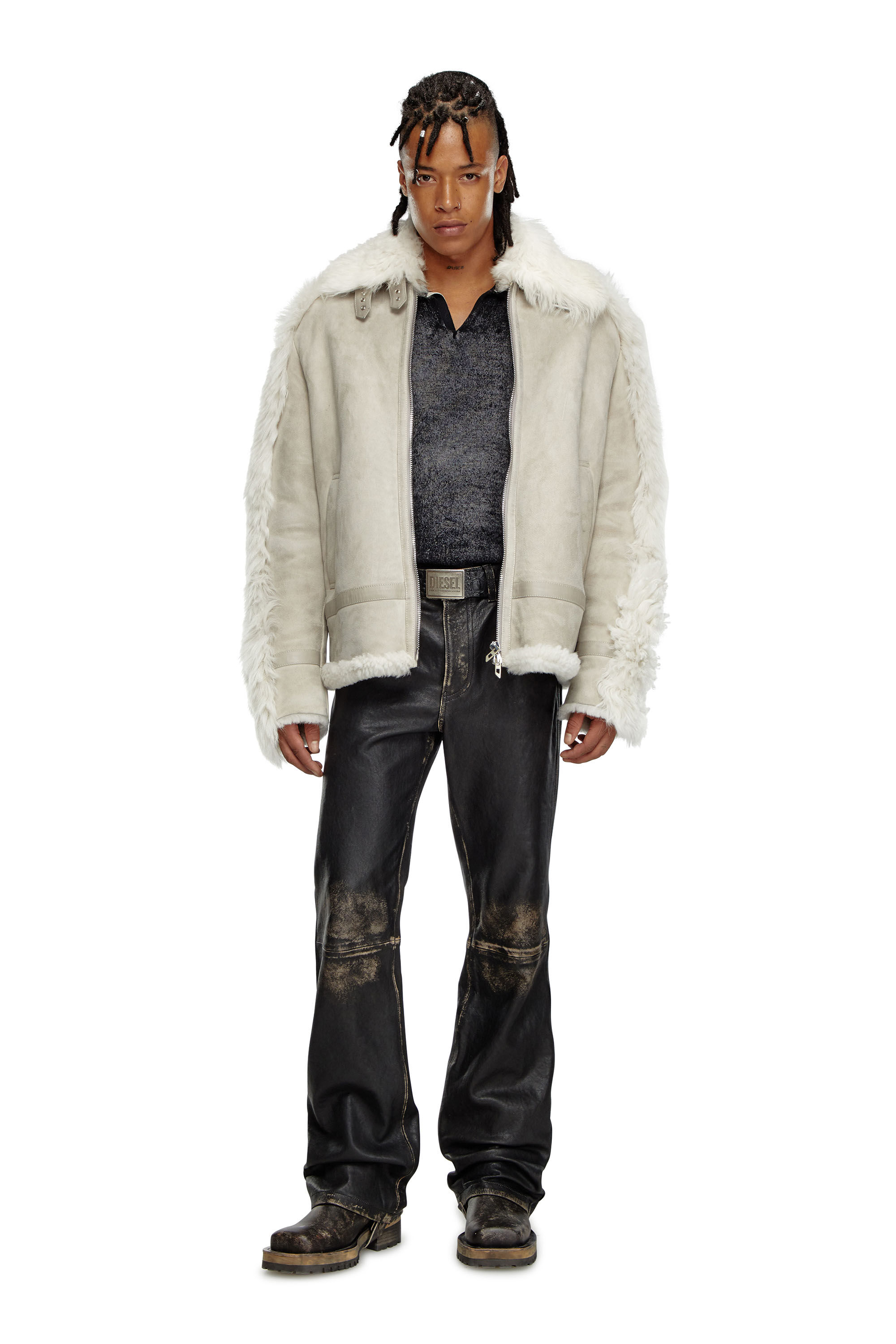 L-OMER Shearling jacket｜グレー｜メンズ｜DIESEL