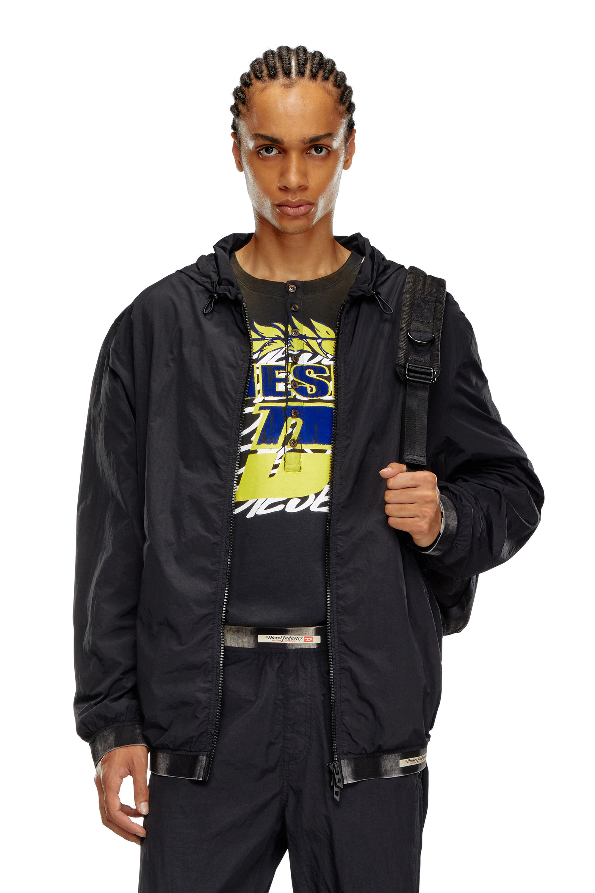 Diesel - J-POST, Male's Windbreaker in recycled shell in ブラック - 3