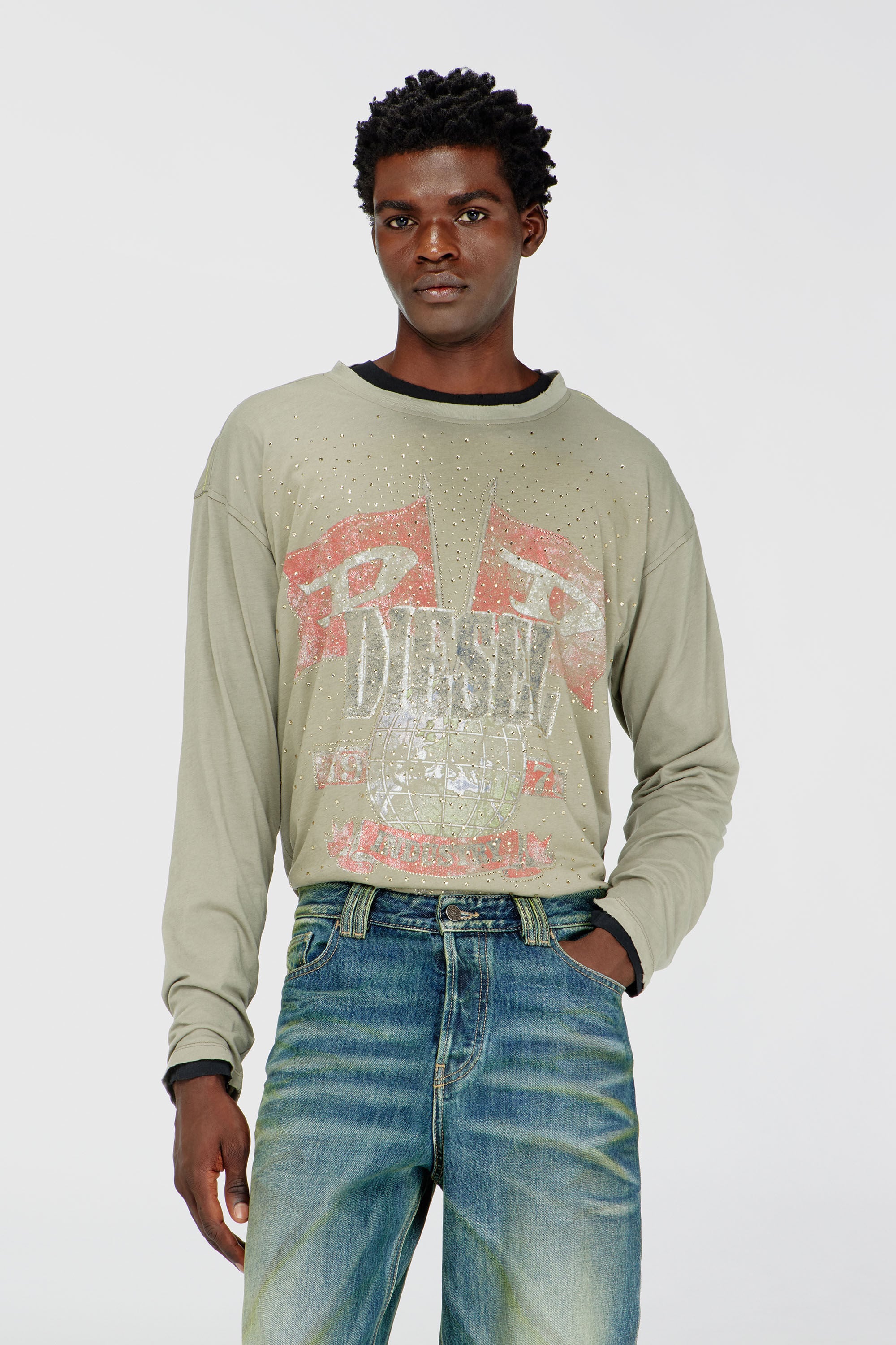 Diesel - T-GERI-LS-A, Male's Long-sleeve T-shirt with concert graphics and crystals in null - 3