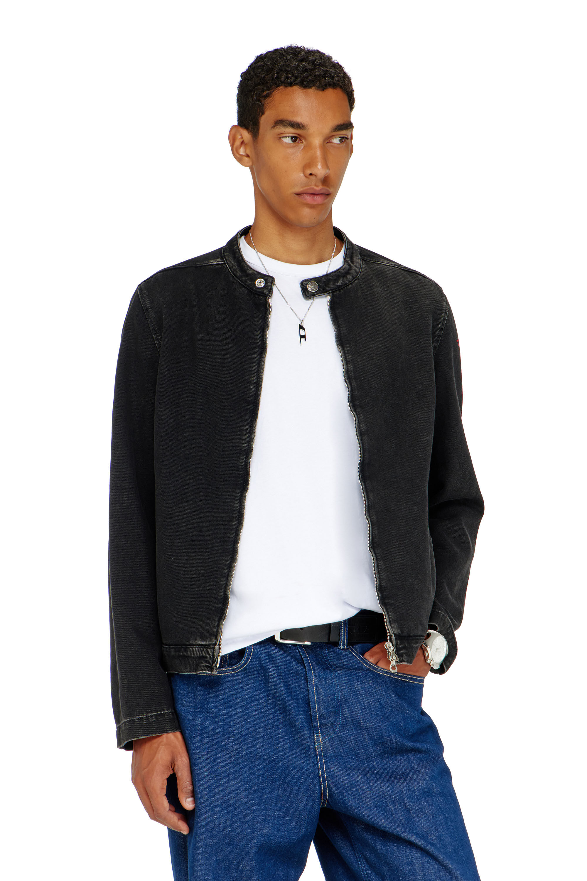 Diesel - D-GLORY, Male's Moto jacket in clean-wash denim in ブラック - 3