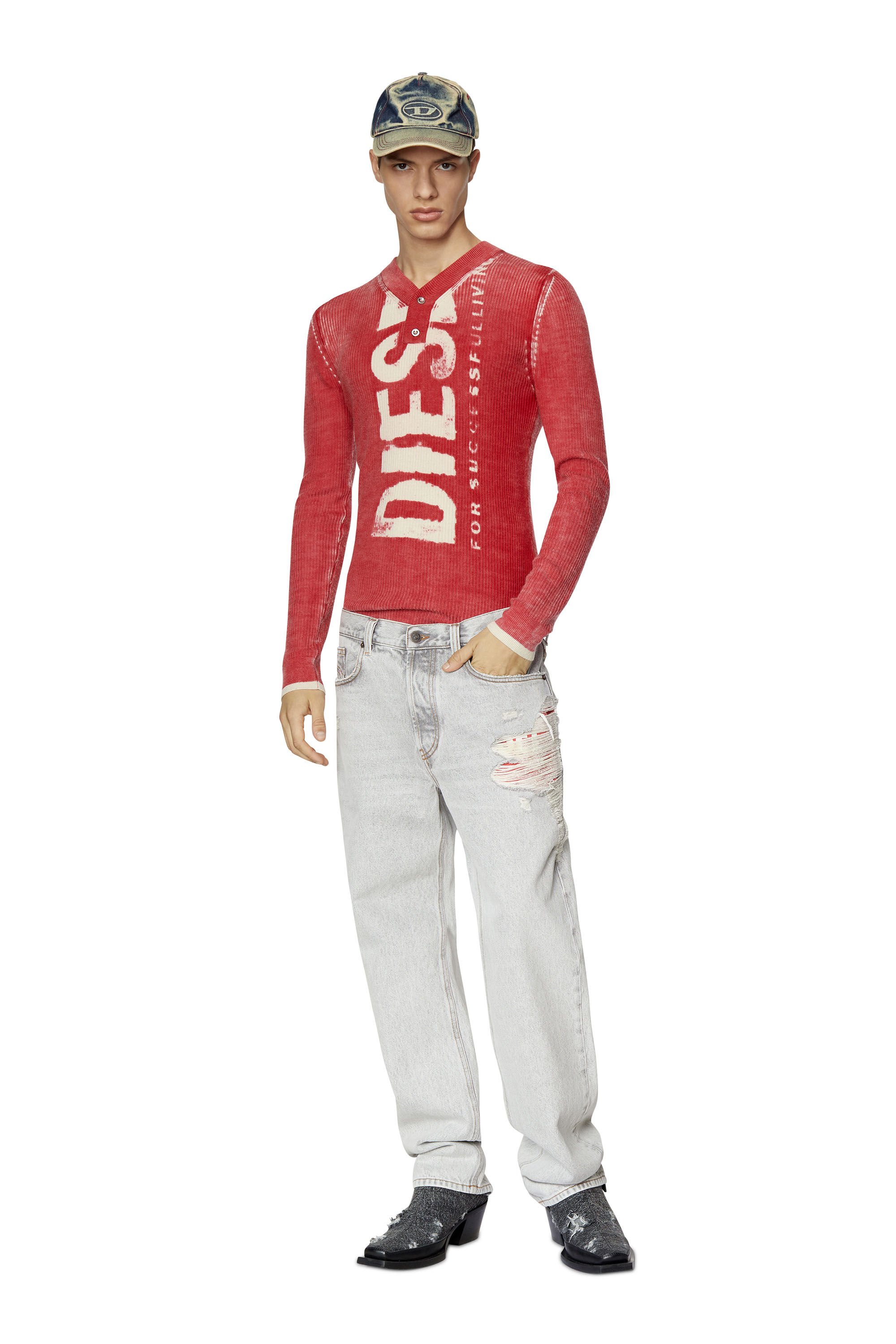 Diesel - K-ATULLUS, Male's ロゴ ニット in レッド - 1