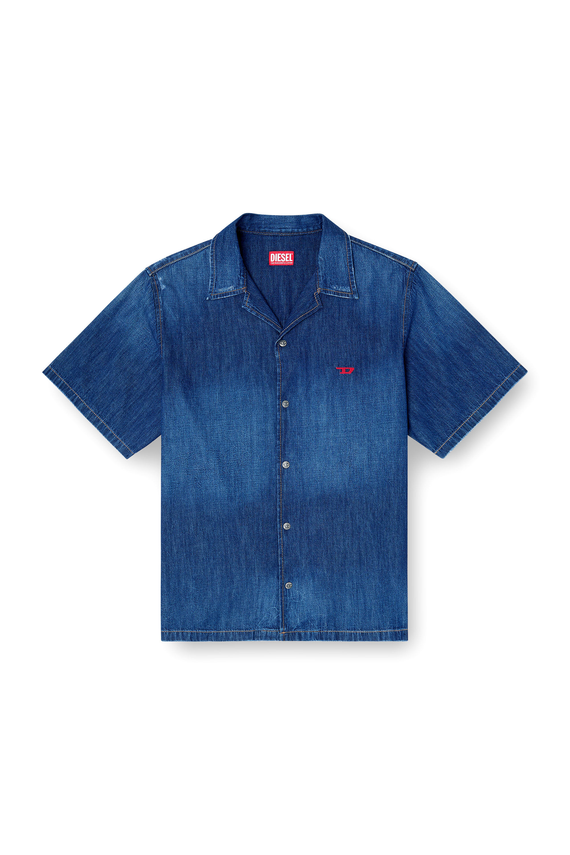 Diesel - D-NABIL-D, Male's Denim short-sleeve shirt in ブルー - 2