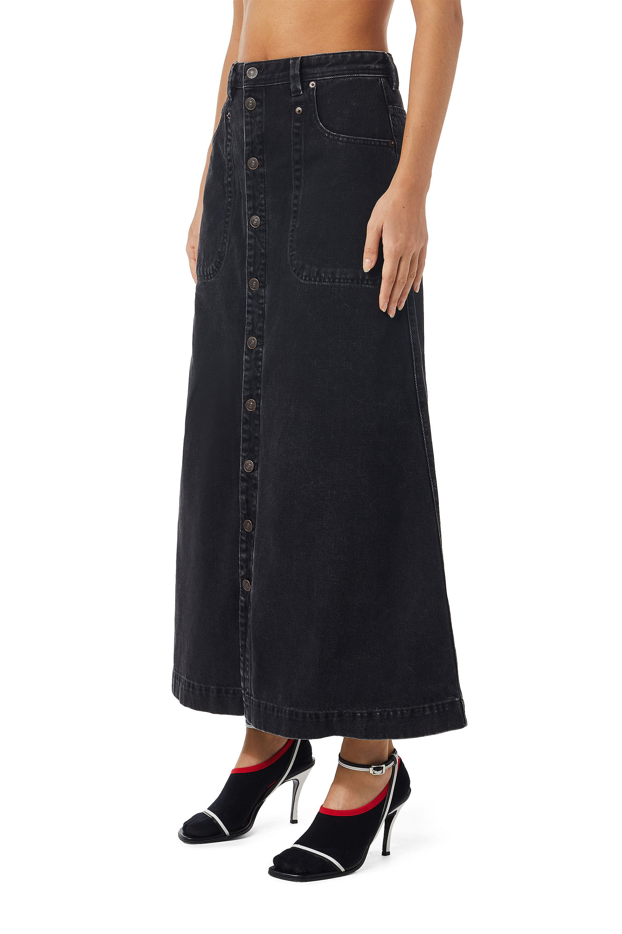 Diesel - DE-ALBUS-L A-LINE LONG SKIRT, Female's SS23  マキシ ロング スカート ブラックデニム Aライン in ブラック/ダークグレー - 6