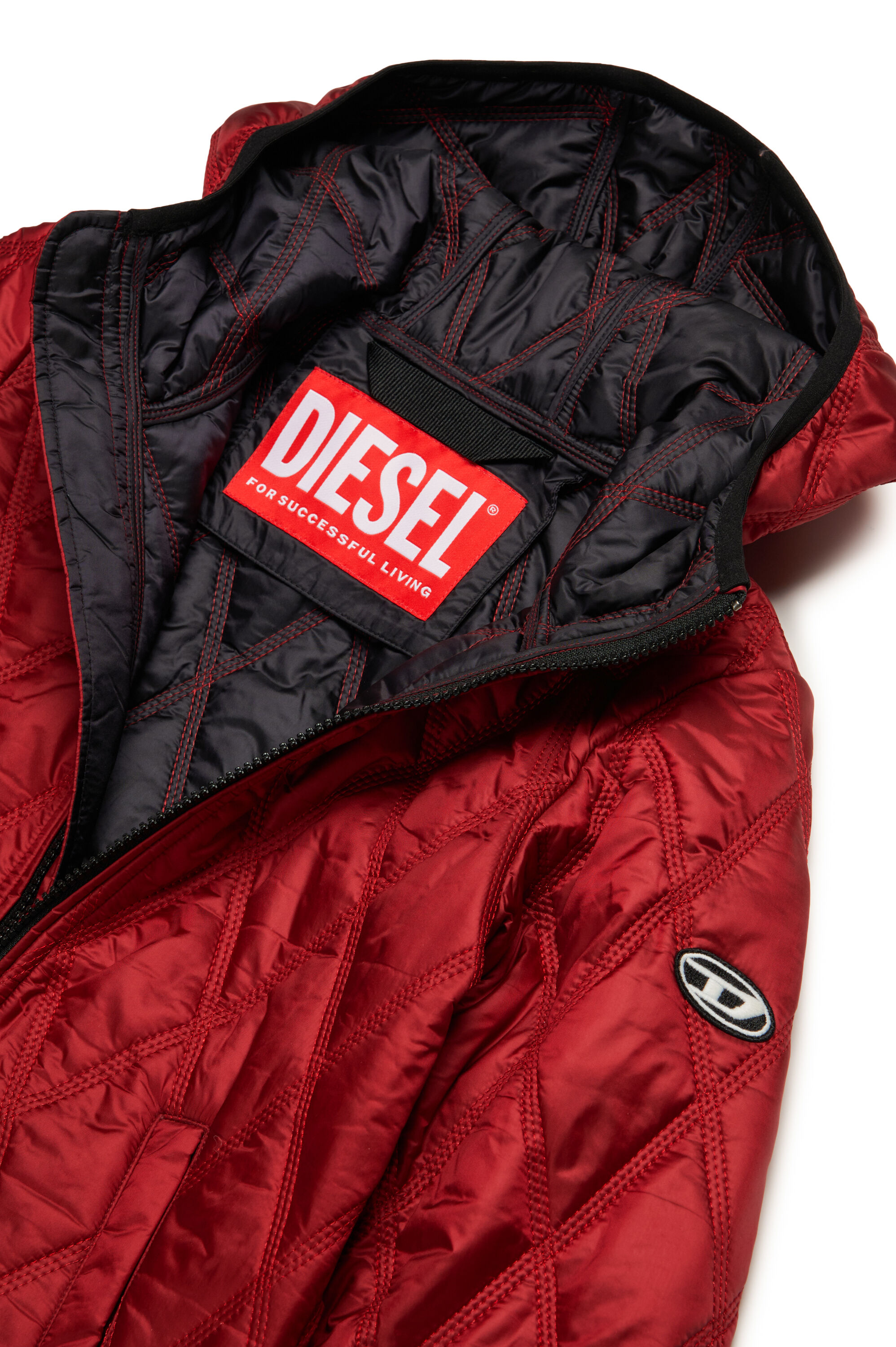 Diesel - JFOKKER, Unisex's Hooded quilted nylon jacket in レッド - 3