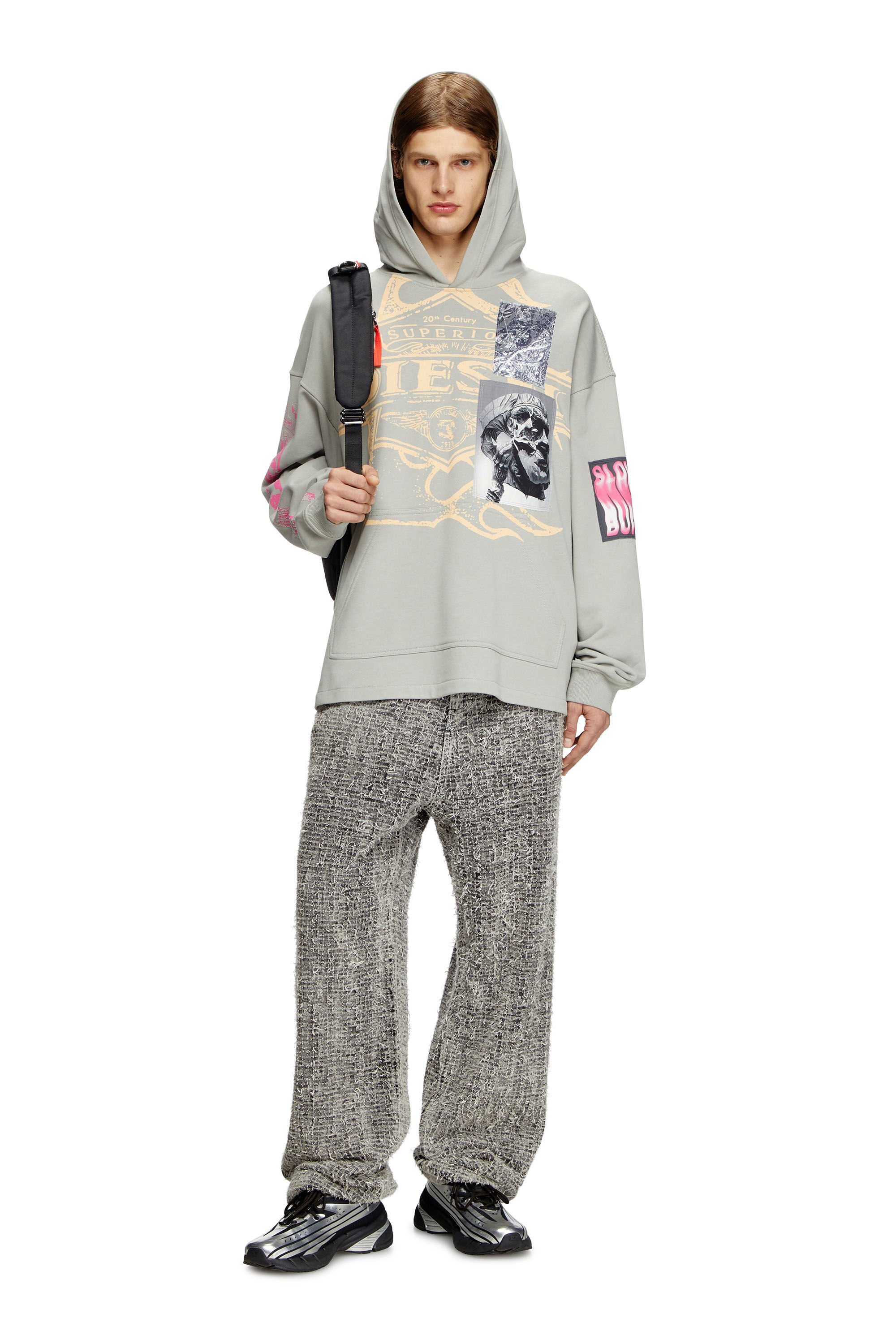 Diesel - S-BAXT-HOOD-R1, Male's Hoodie with prints and logo patches in グレー - 1